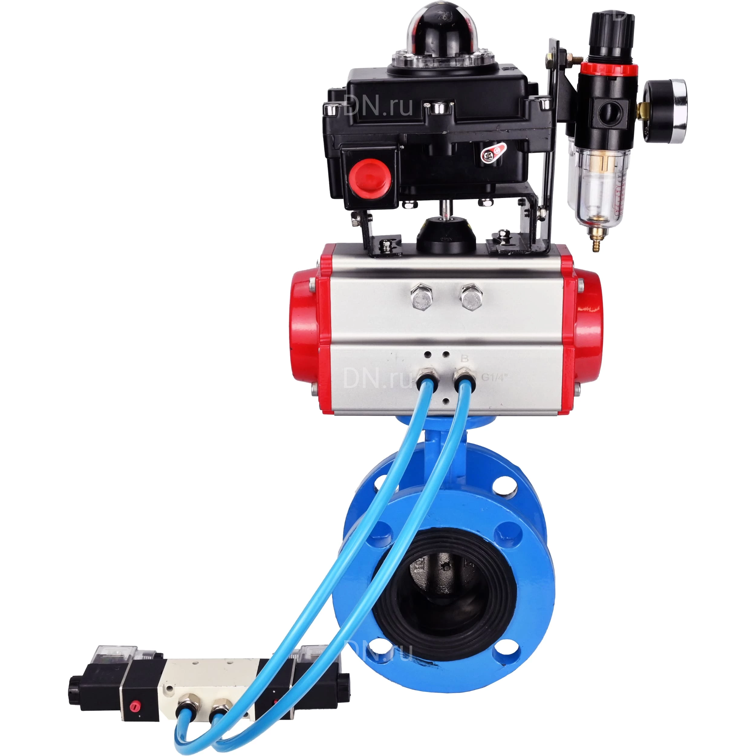 Изображение товара Затвор дисковый поворотный DN.ru WBV1313E-2W-F-H Ду65 Ру16 фланцевый чугунный с пневмоприводом