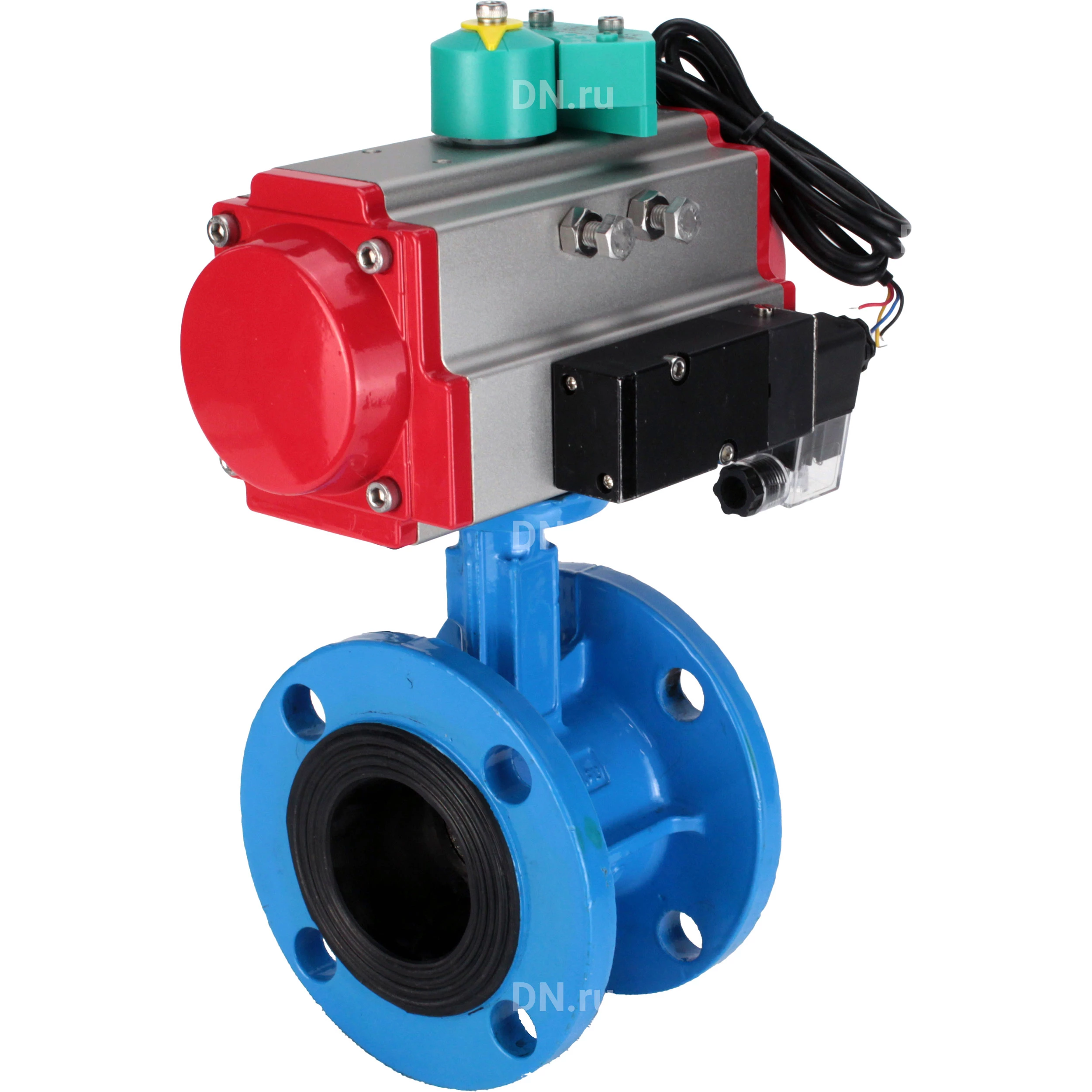 Затворы дисковые поворотные DN.ru WBV1313E-2W-F Ду50-100 Ру16 корпус - чугун GGG40, диск - чугун GGG40, EPDM, с пневмоприводом PA-DA-XXX, пневмораспределителем 4M310-08 24В и магнитным переключателем ALS200D