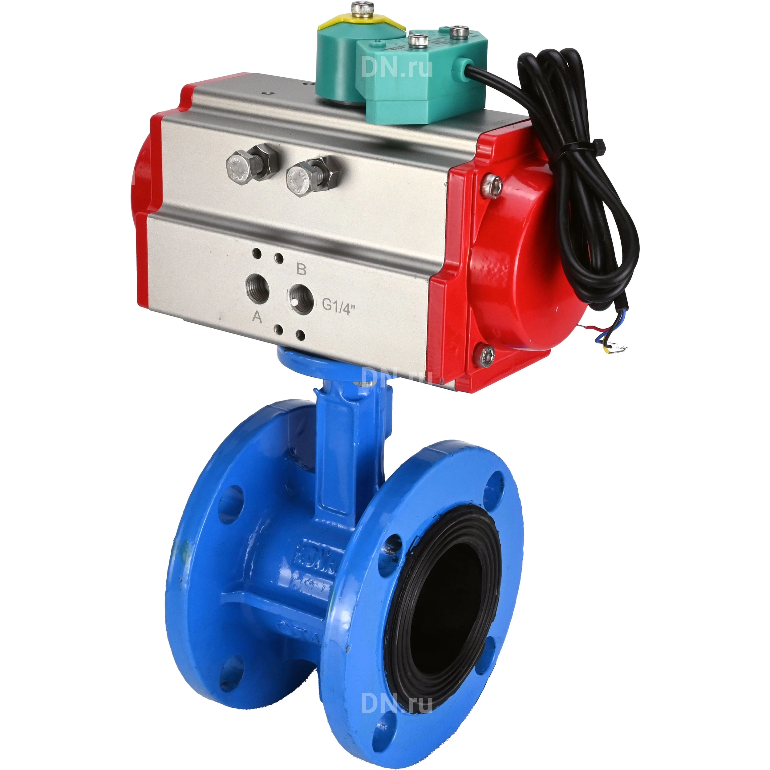 Затворы дисковые поворотные DN.ru WBV1313E-2W-F Ду50-100 Ру16 корпус - чугун GGG40, диск - чугун GGG40, EPDM, с пневмоприводом PA-DA-XXX и магнитным переключателем ALS200D