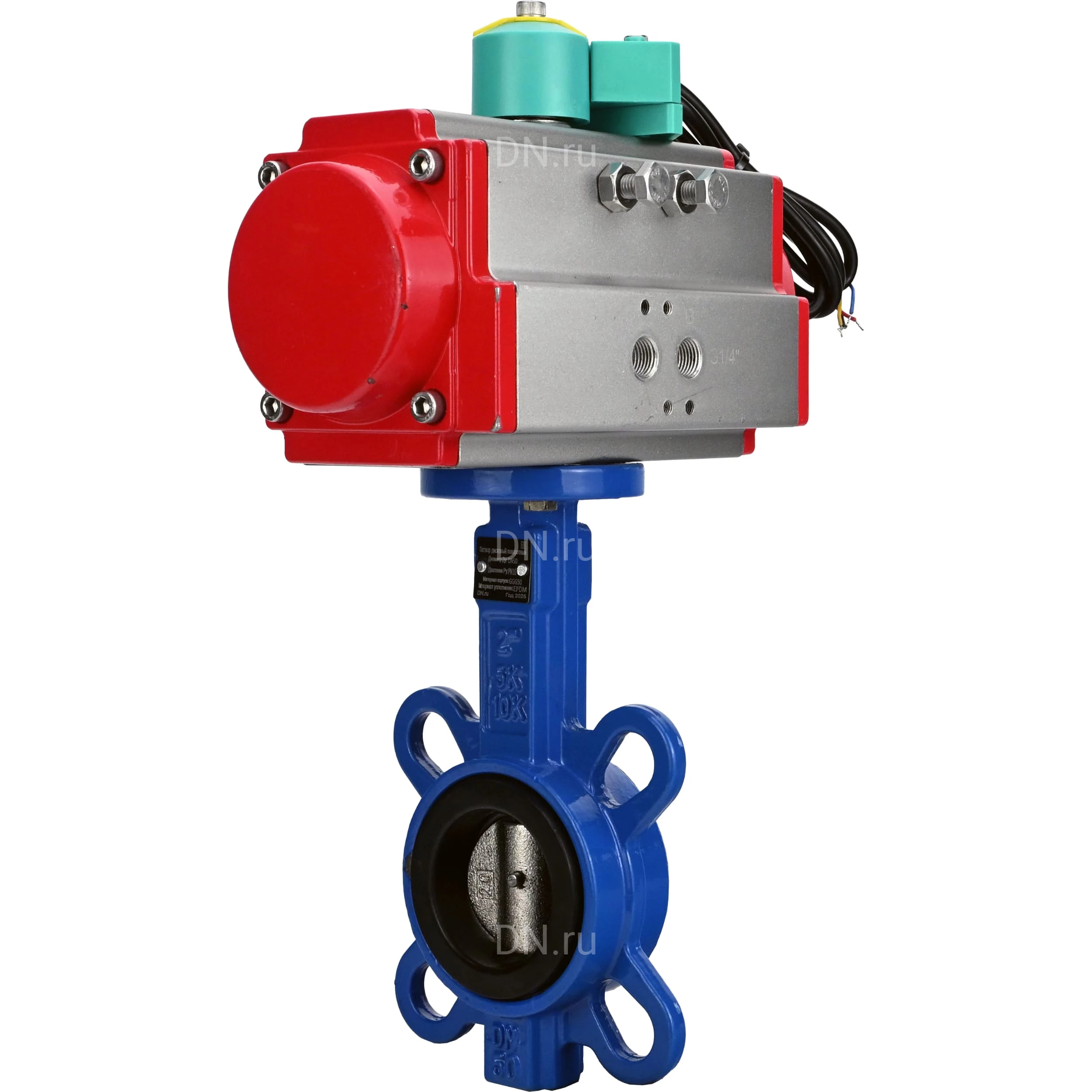 Изображение товара Затвор дисковый поворотный DN.ru WBV1413E-2W-Fb-H Ду80 пневмоуправляемый