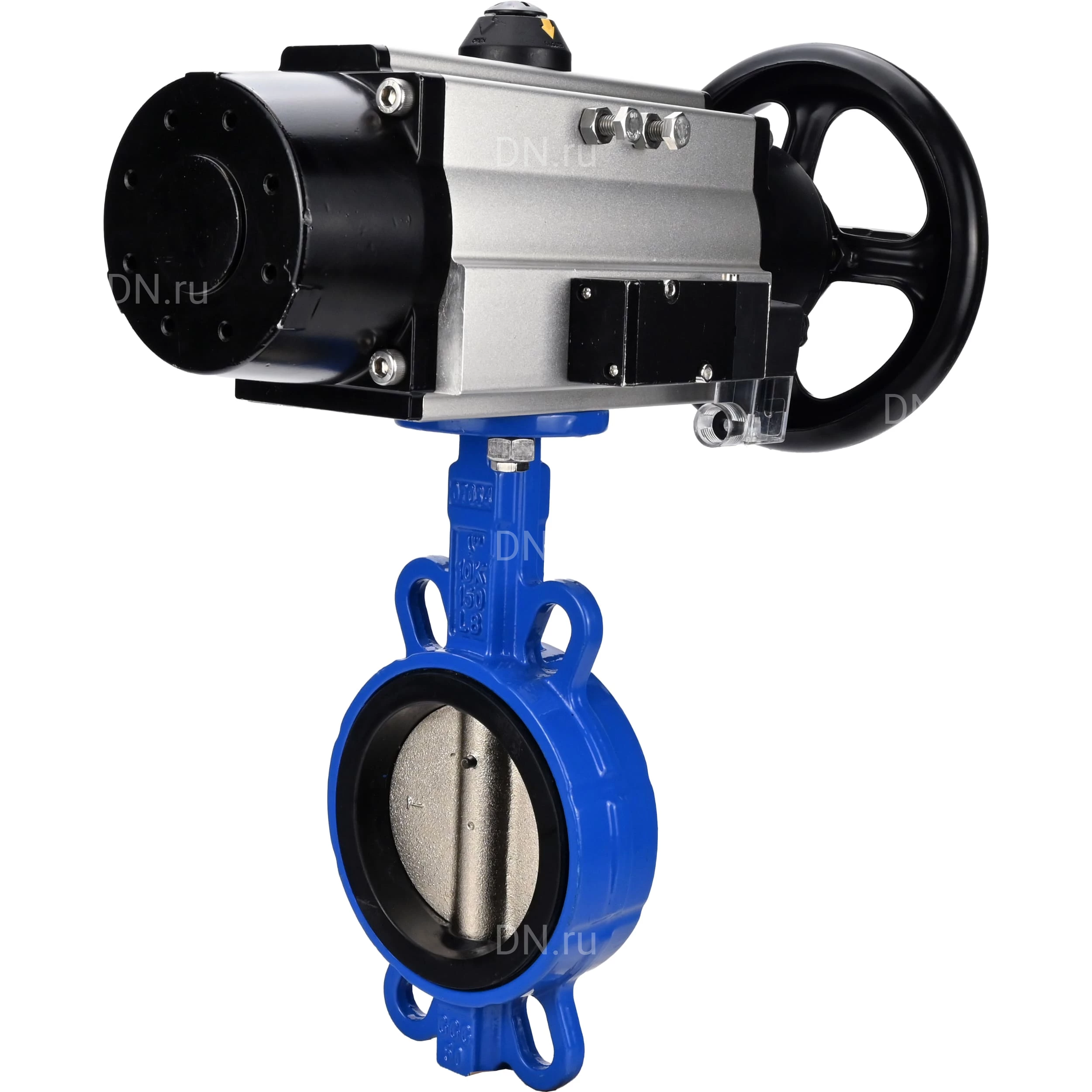Изображение товара Затвор дисковый поворотный DN.ru WBV1413E-2W-Fb-H Ду150 Ру16 пневмопривод IP65
