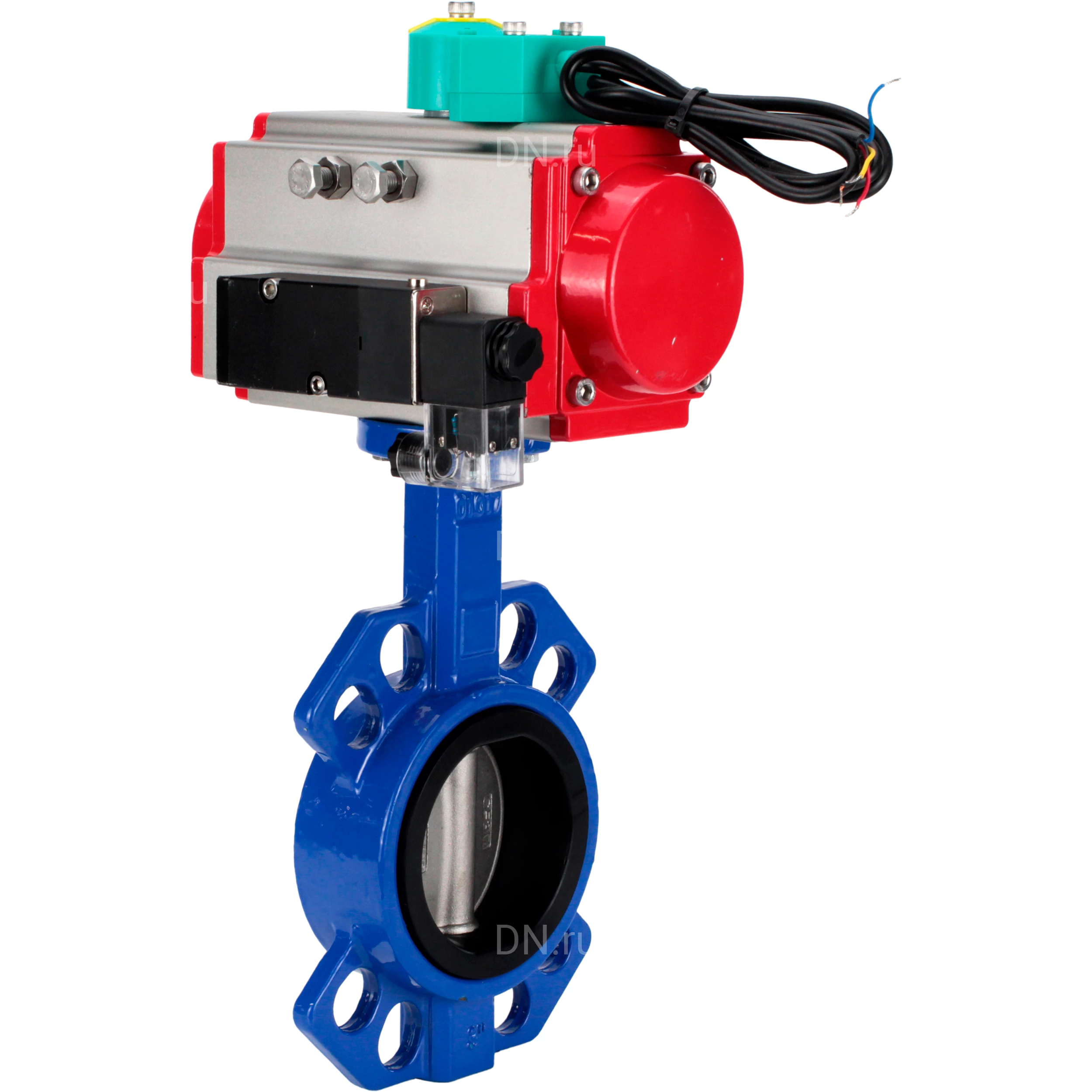 Изображение товара Затвор дисковый поворотный DN.ru WBV1432E-2W-Fb-H Ду80 Ру16 с пневмоприводом