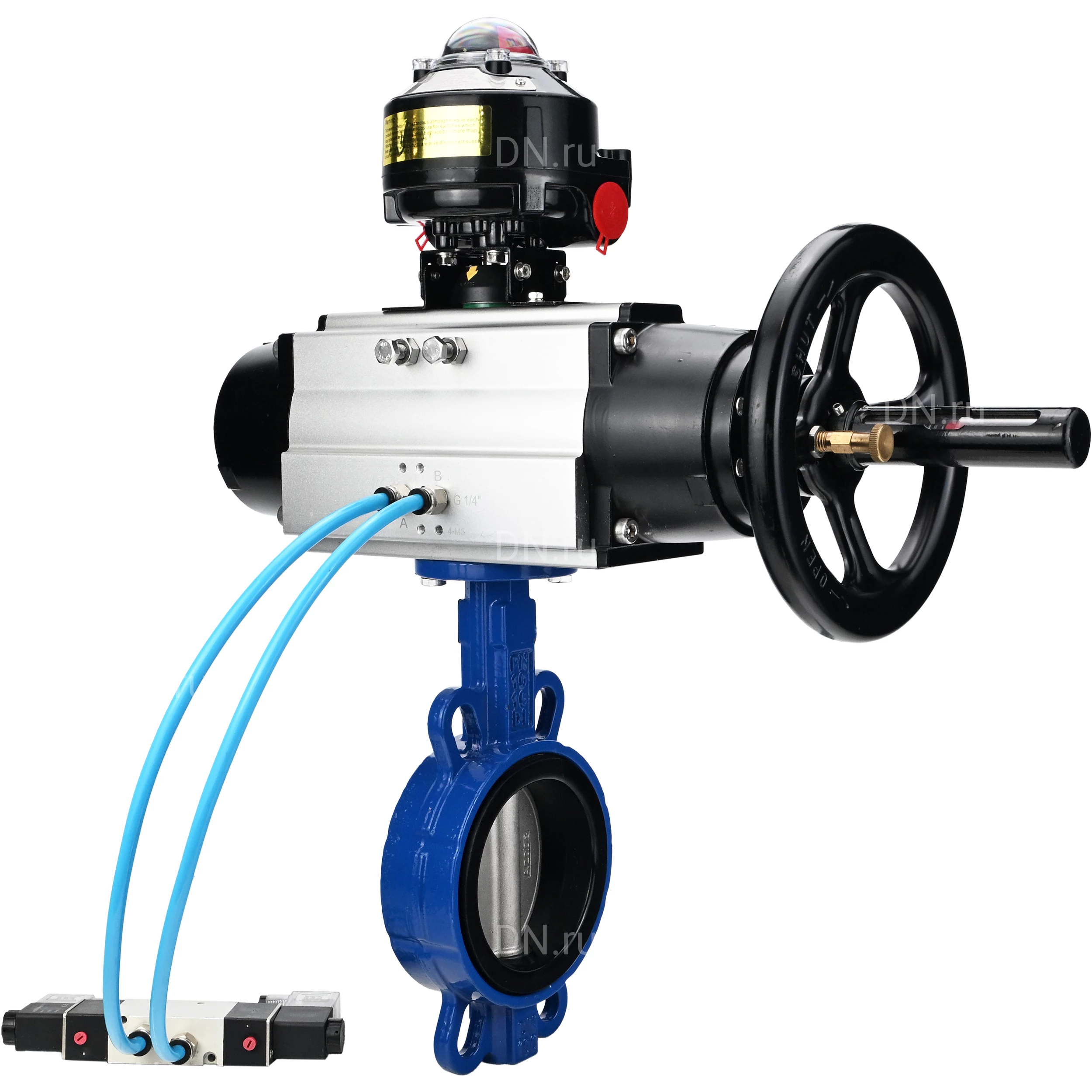 Изображение товара Затвор дисковый поворотный DN.ru WBV1432E-2W-Fb-H Ду150 Ру16 с пневмоприводом