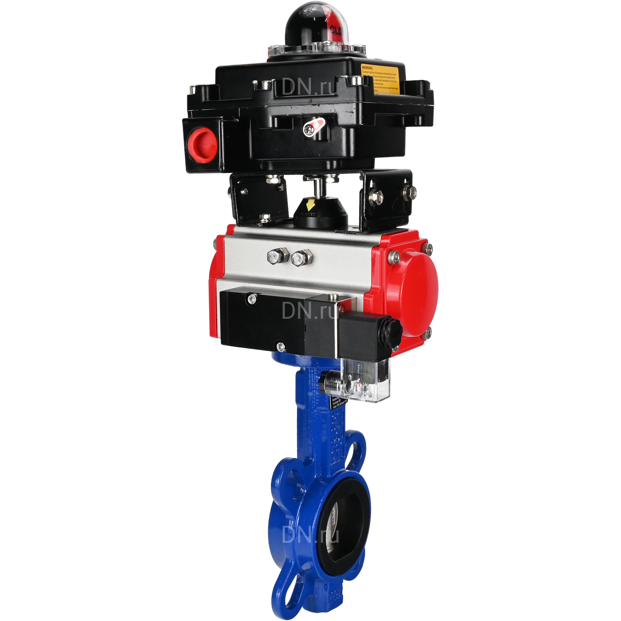 Изображение товара Затвор дисковый поворотный DN.ru WBV1432N-2W-Fb-H Ду150 Ру16 с пневмоприводом и блоками сигнализаци