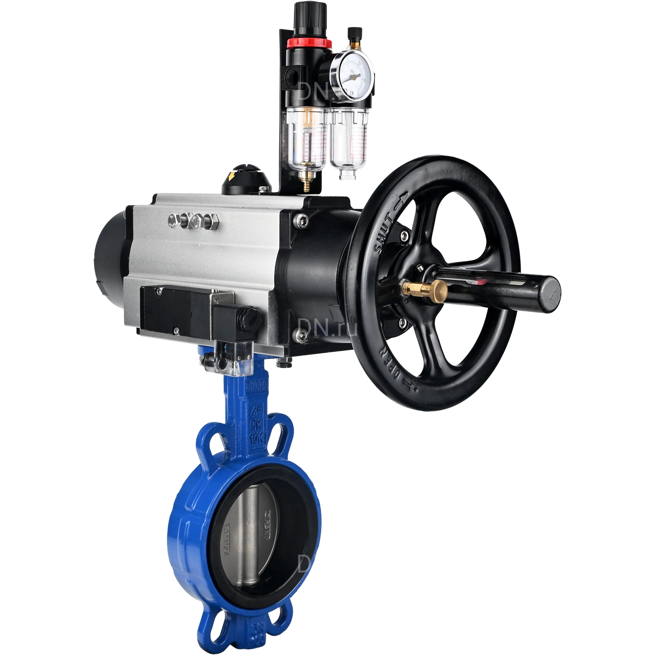 Изображение товара Дисковый поворотный затвор DN.ru WBV1432N-2W-Fb-H Ду125 Ру16 пневмопривод