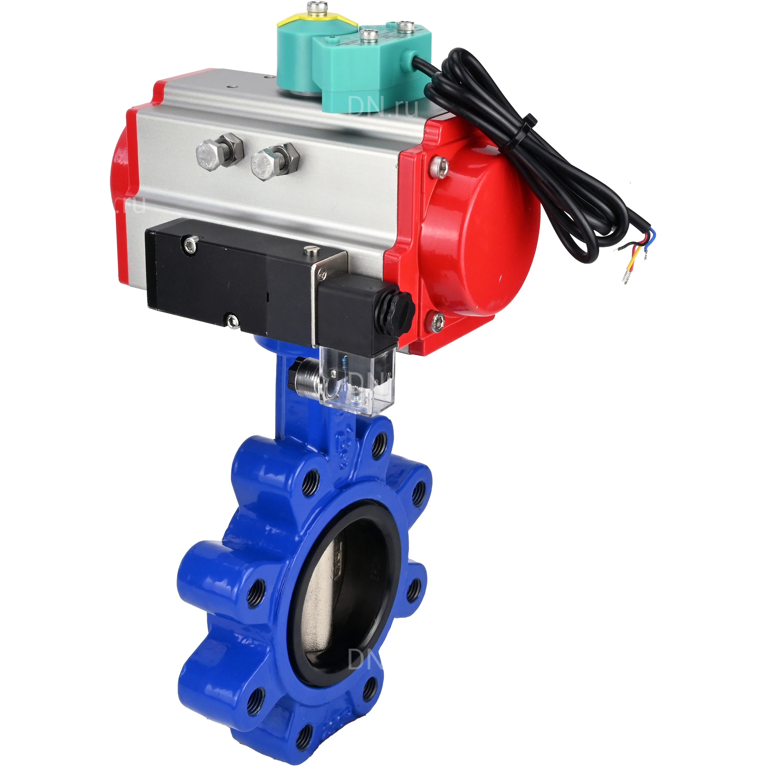 Изображение товара Поворотный дисковый затвор DN.ru Ду50 с пневмоприводом и магнитным переключателем