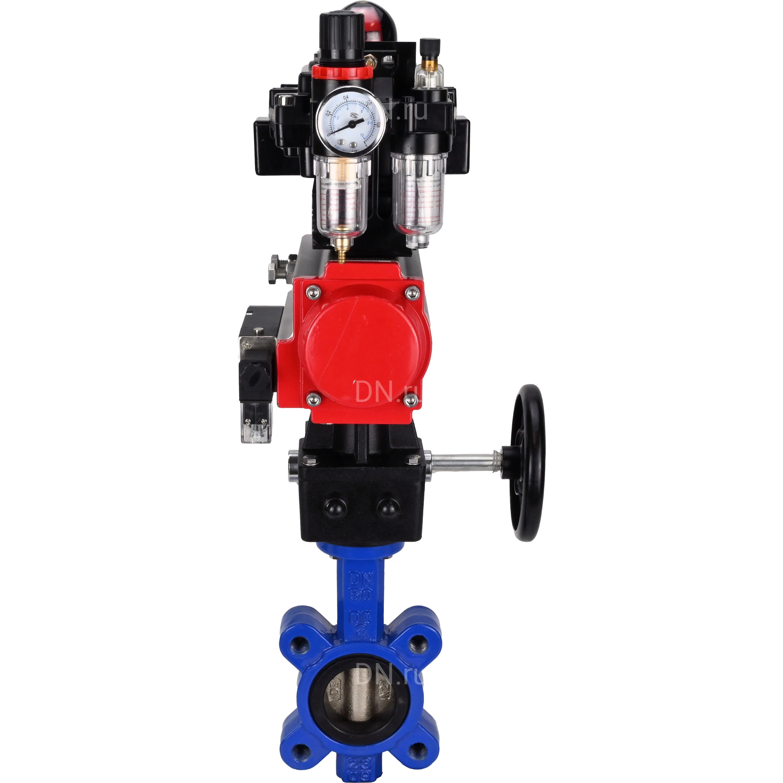 Изображение товара Затвор дисковый поворотный DN.ru WBV1616E-2W-Fb-H Ду80 с пневмоприводом Россия