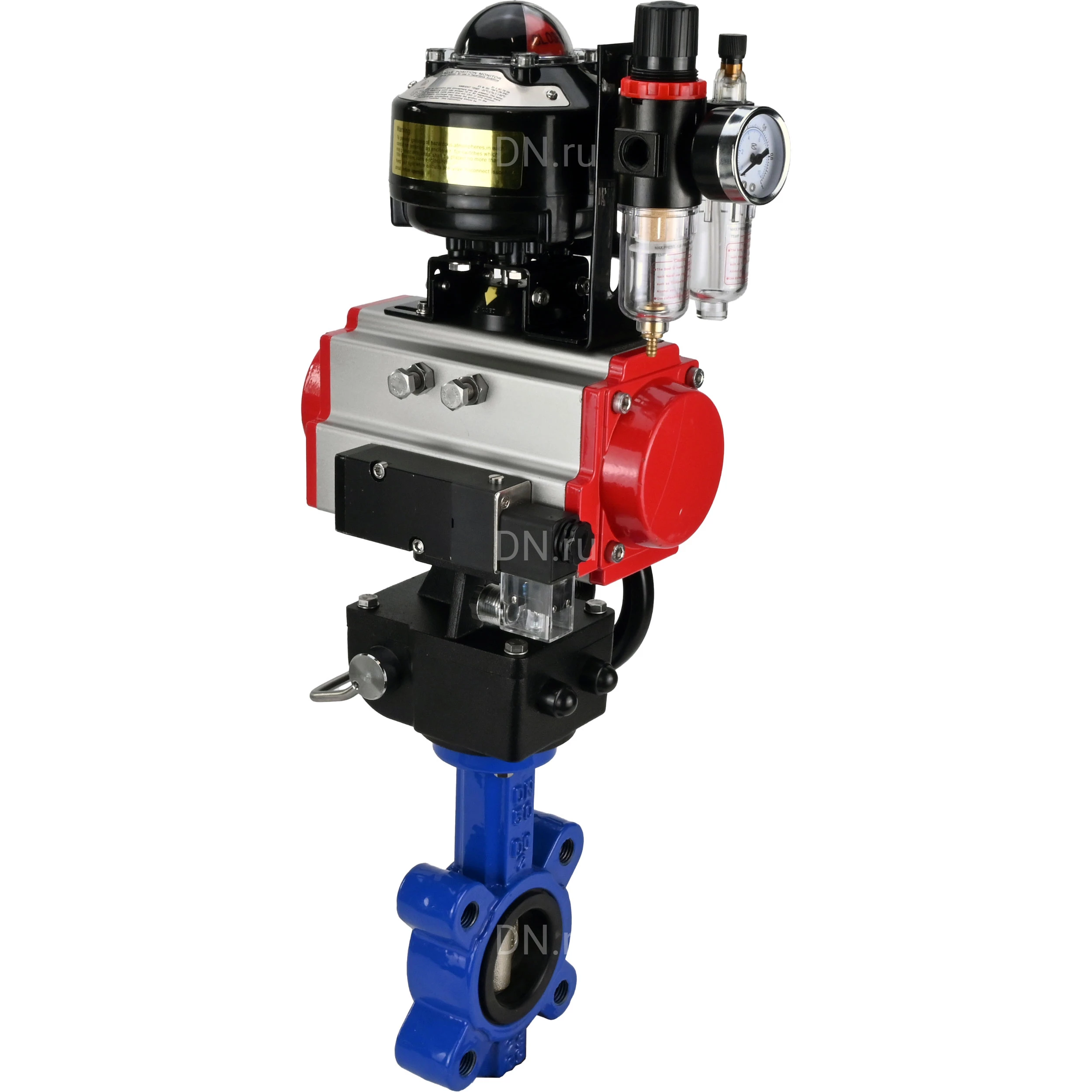 Изображение товара Затвор дисковый поворотный DN.ru WBV1616E-2W-Fb-H Ду100 Ру16 с пневмоприводом