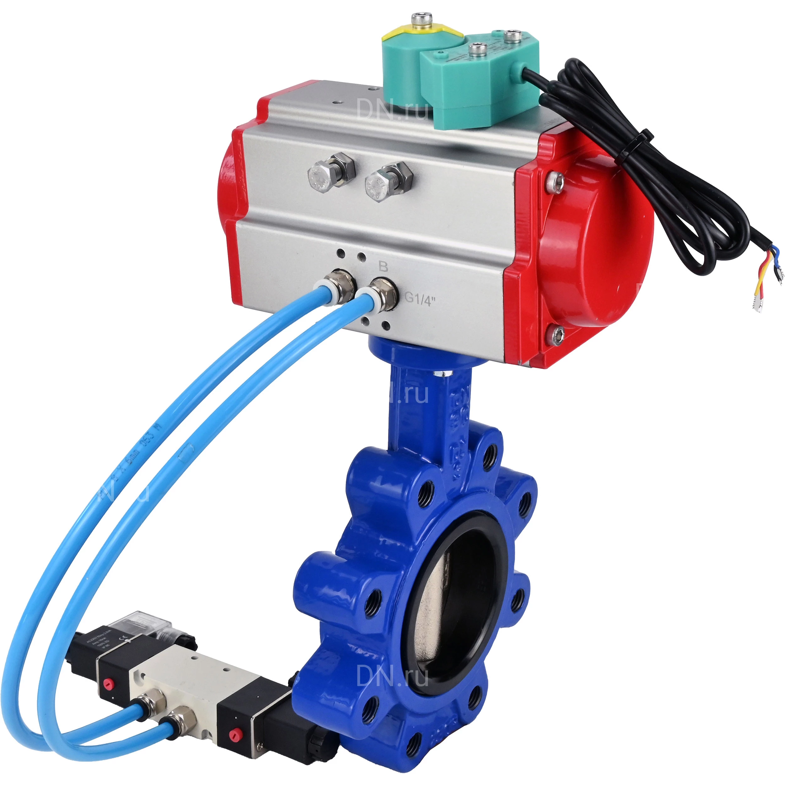 Изображение товара Дисковый поворотный затвор DN.ru WBV1616N-2W-Fb-H Ду50 Ру16 с пневмоприводом и магнитным переключат