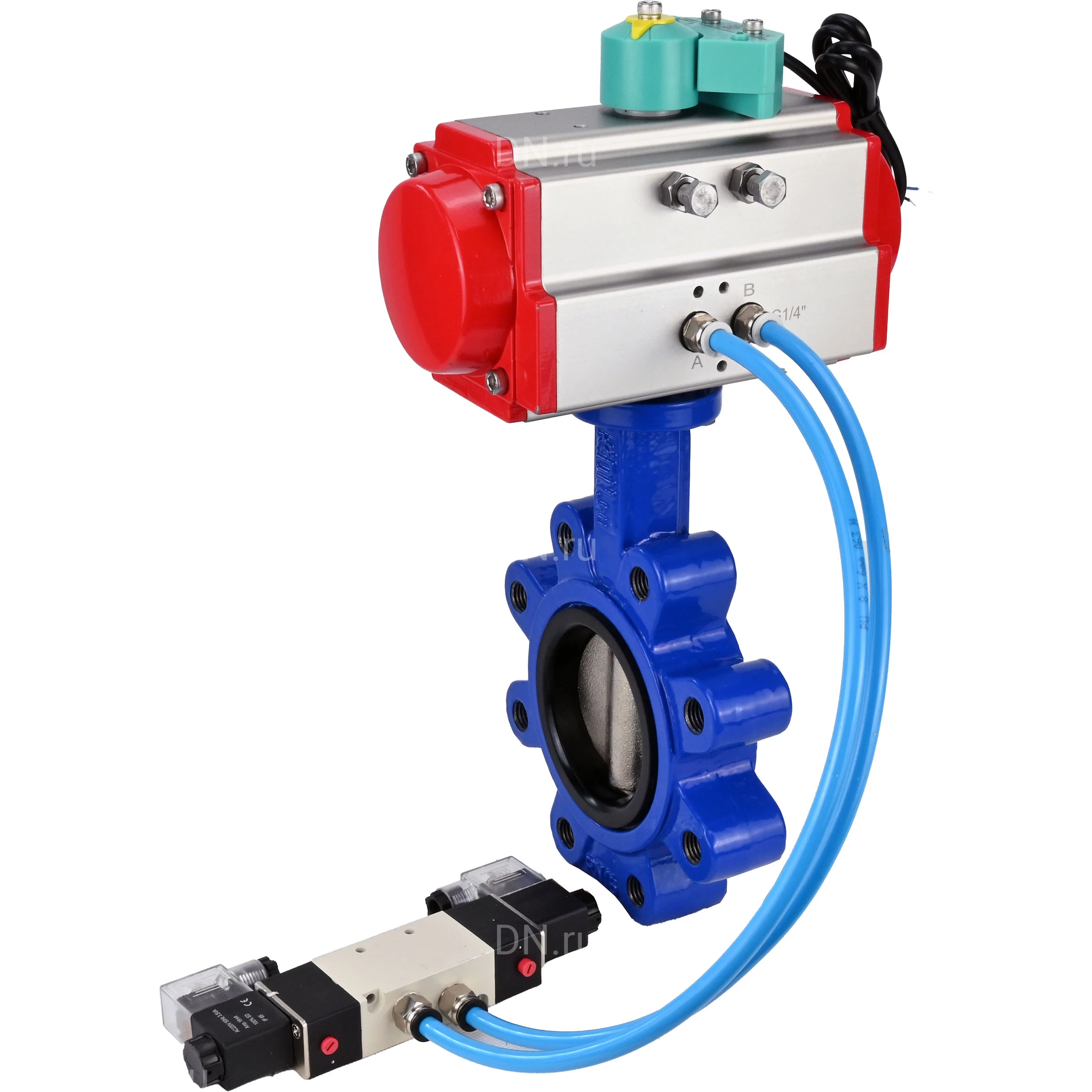 Изображение товара Дисковый поворотный затвор DN.ru Ду65 с пневмоприводом и магнитным переключателем