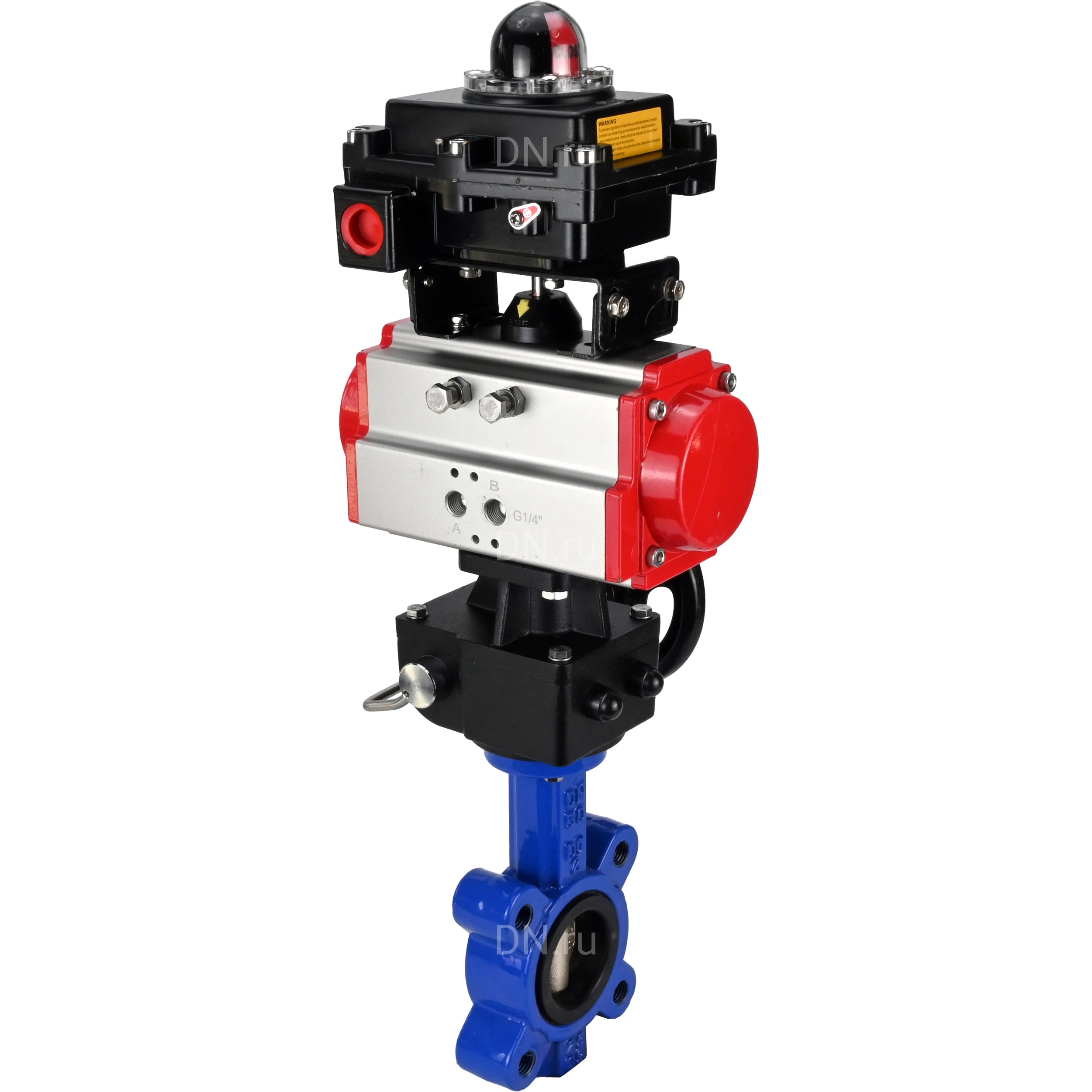 Изображение товара Поворотный дисковый затвор DN.ru Ду80 Ру16 с пневмоприводом и ручным дублером