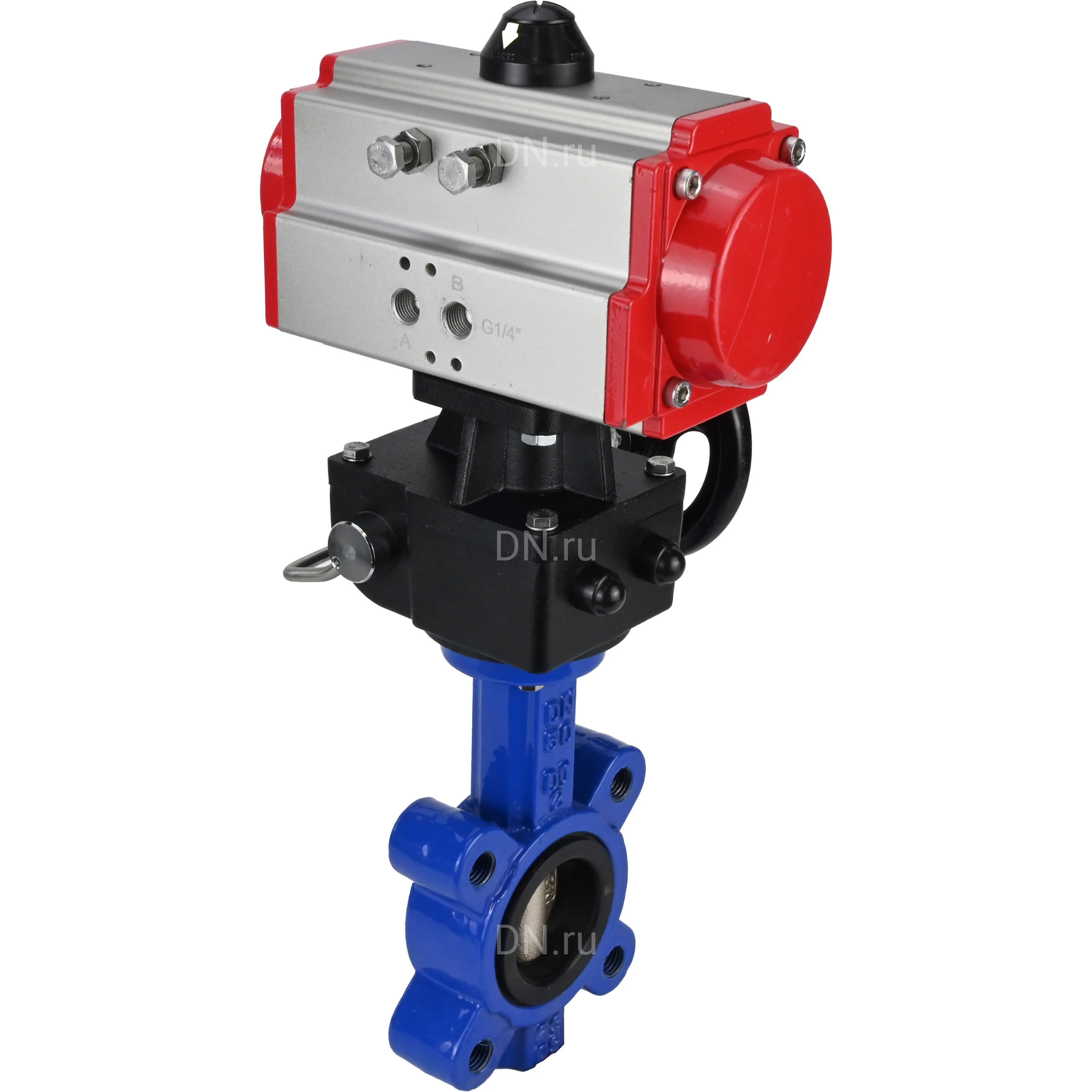 Изображение товара Затвор дисковый поворотный DN.ru WBV1616N-2W-Fb-H Ду50 с пневмоприводом и редуктором