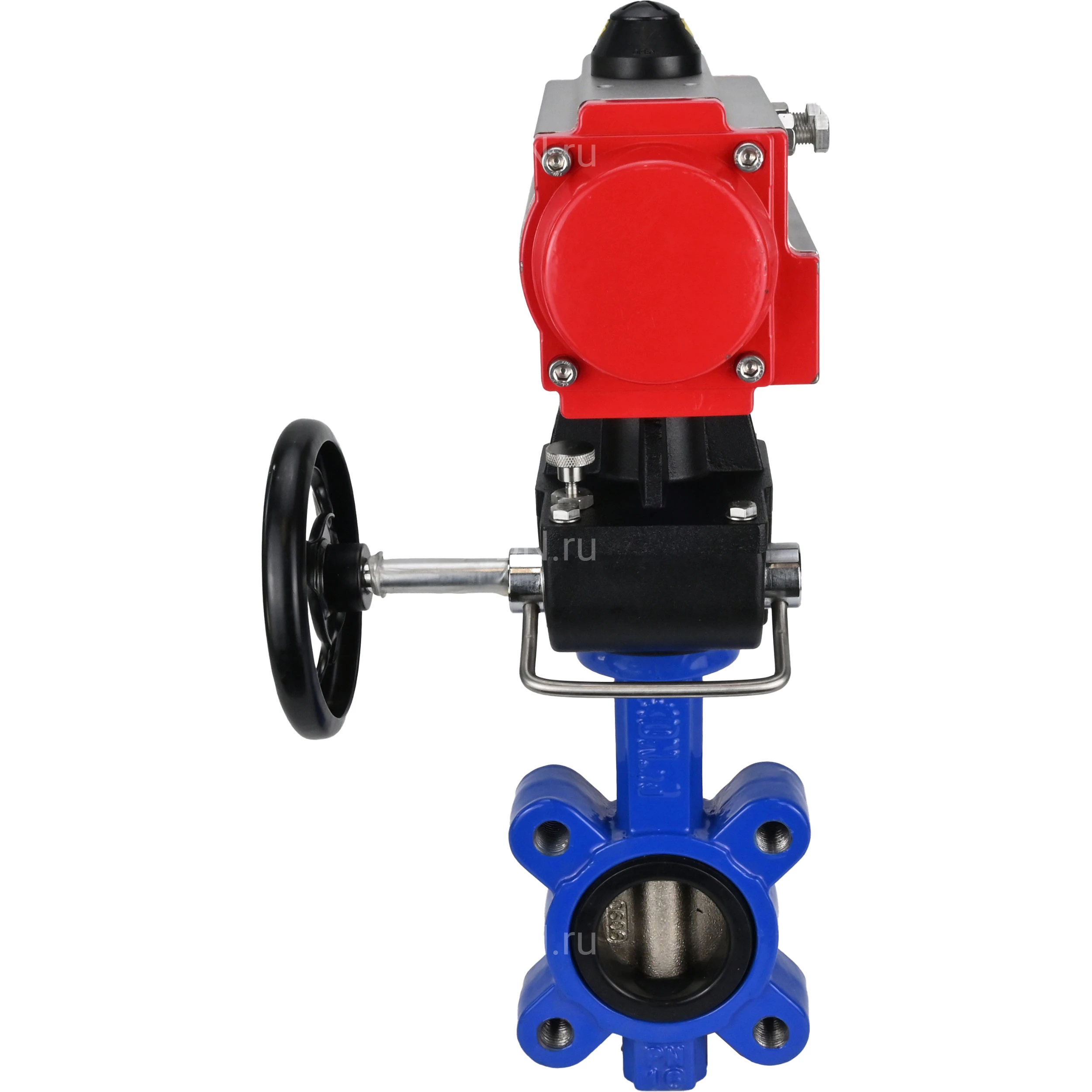 Изображение товара Затвор дисковый поворотный DN.ru WBV1616E-2W-Fb-H Ду150 для воды и топлива с пневмоприводом