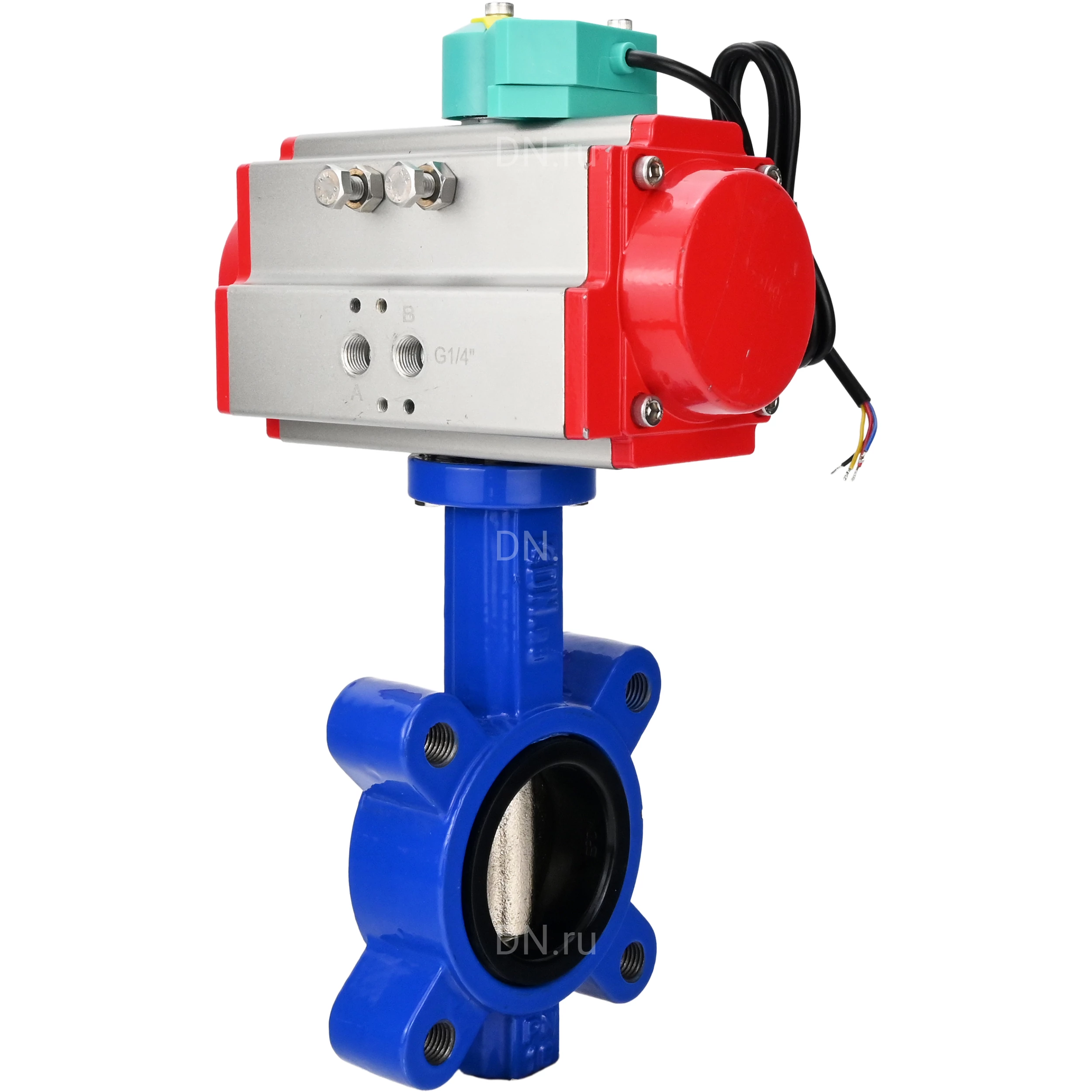 Изображение товара Затвор дисковый поворотный DN.ru WBV1616E-2W-Fb-H Ду50 Ру16 межфланцевый с пневмоприводом и магнитн