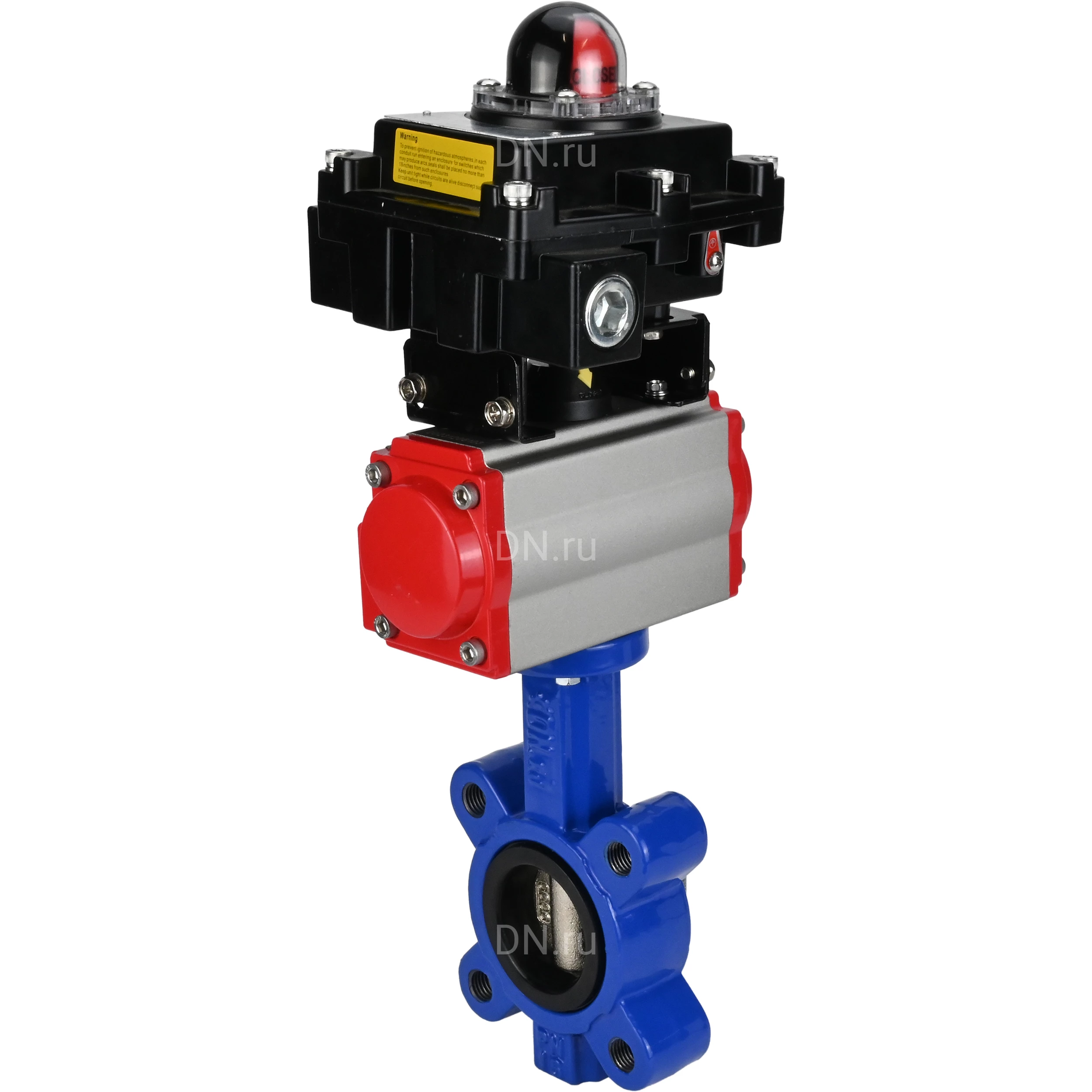 Изображение товара Затвор дисковый поворотный DN.ru WBV1616N-2W-Fb-H Ду65 Ру16 с пневмоприводом и БКВ