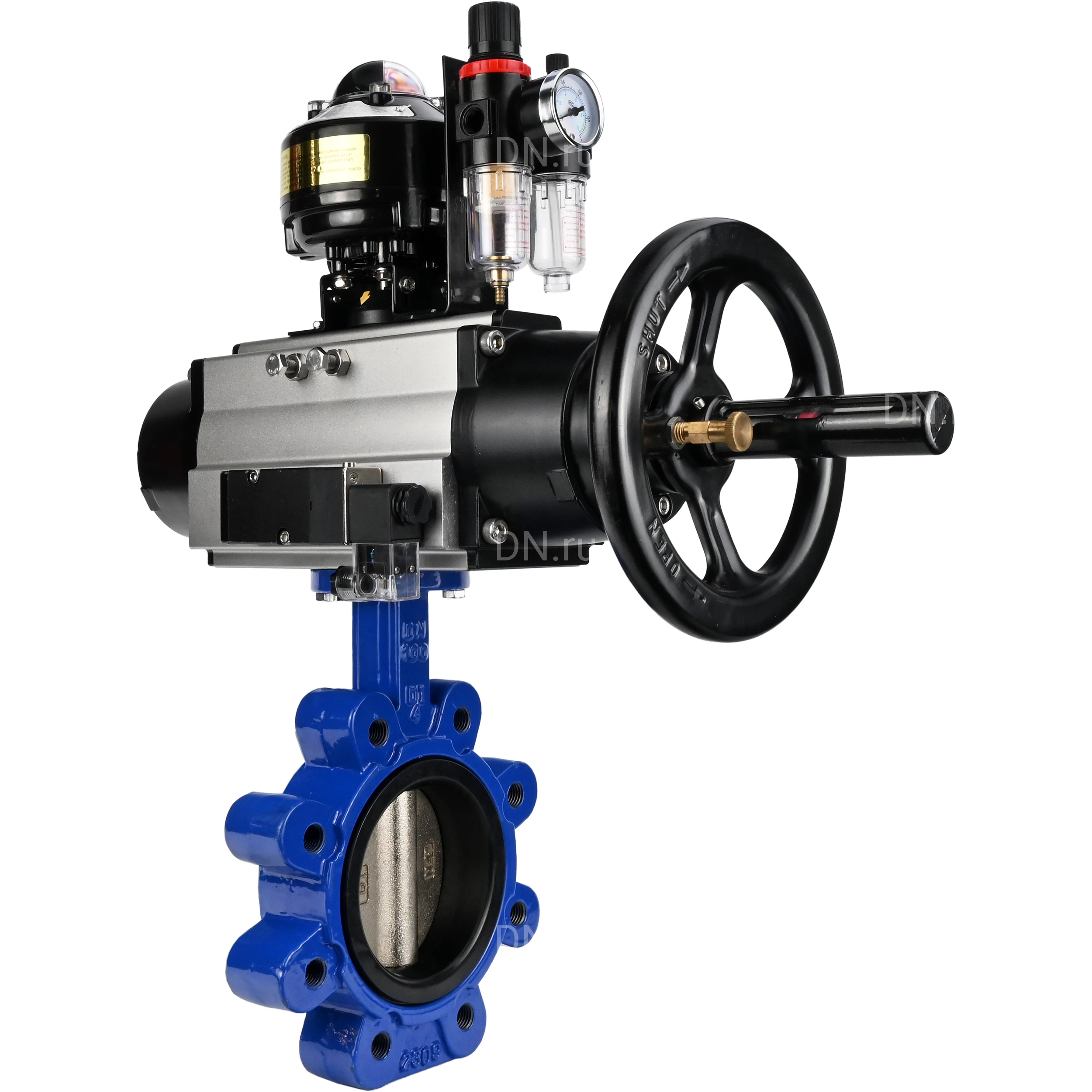 Изображение товара Затвор дисковый поворотный DN.ru WBV1616N-2W-Fb-H Ду150 Ру16 межфланцевый с пневмоприводом