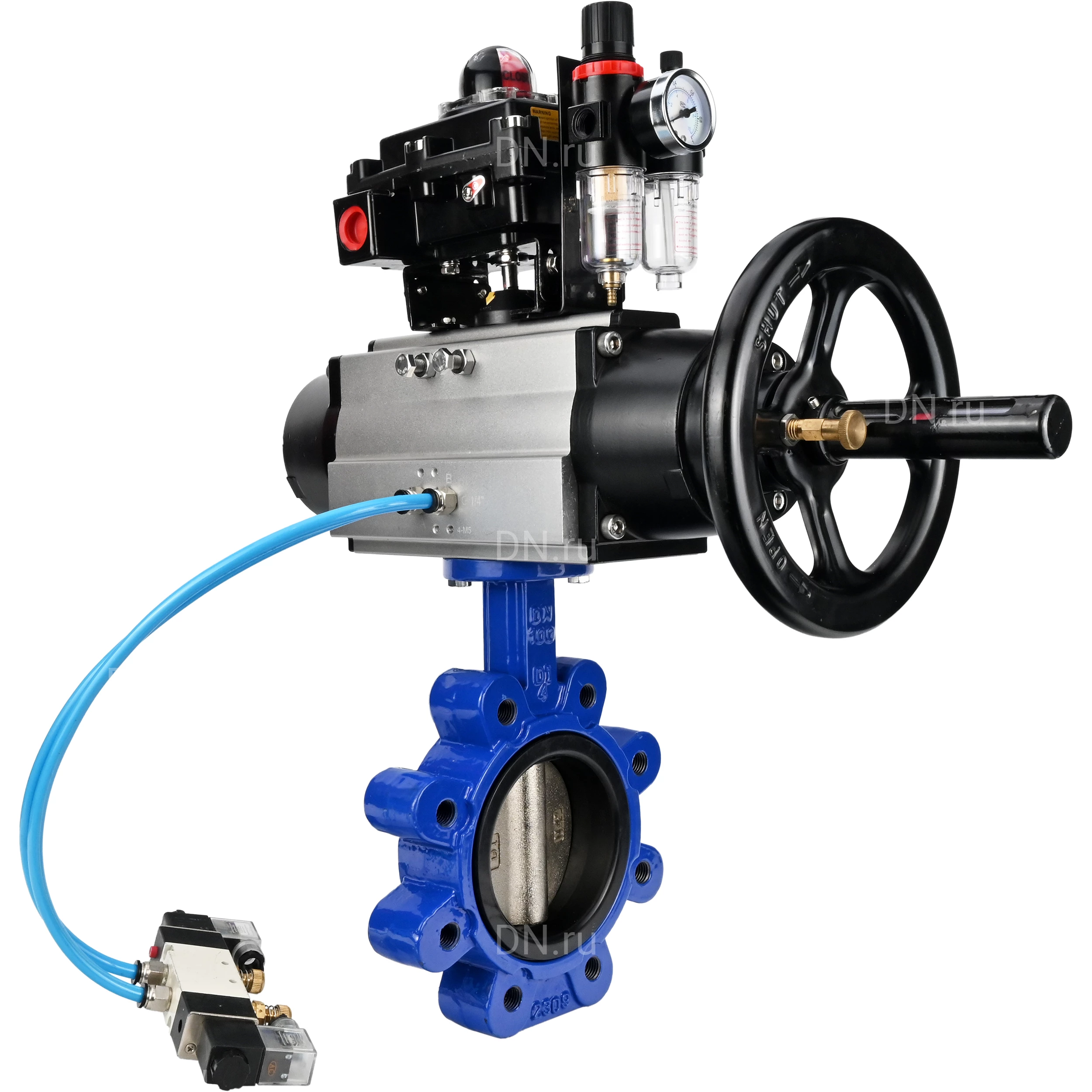 Изображение товара Затвор дисковый поворотный DN.ru WBV1616N-2W-Fb-H Ду150 Ру16 с пневмоприводом