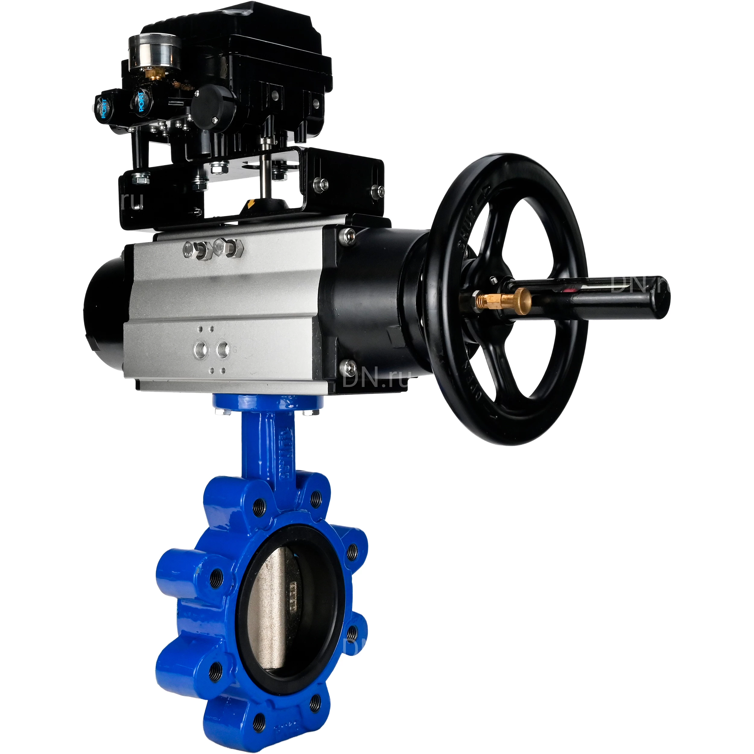 Изображение товара Затвор дисковый поворотный DN.ru WBV1616E-2W-Fb-H 125 Ру16 с пневмоприводом