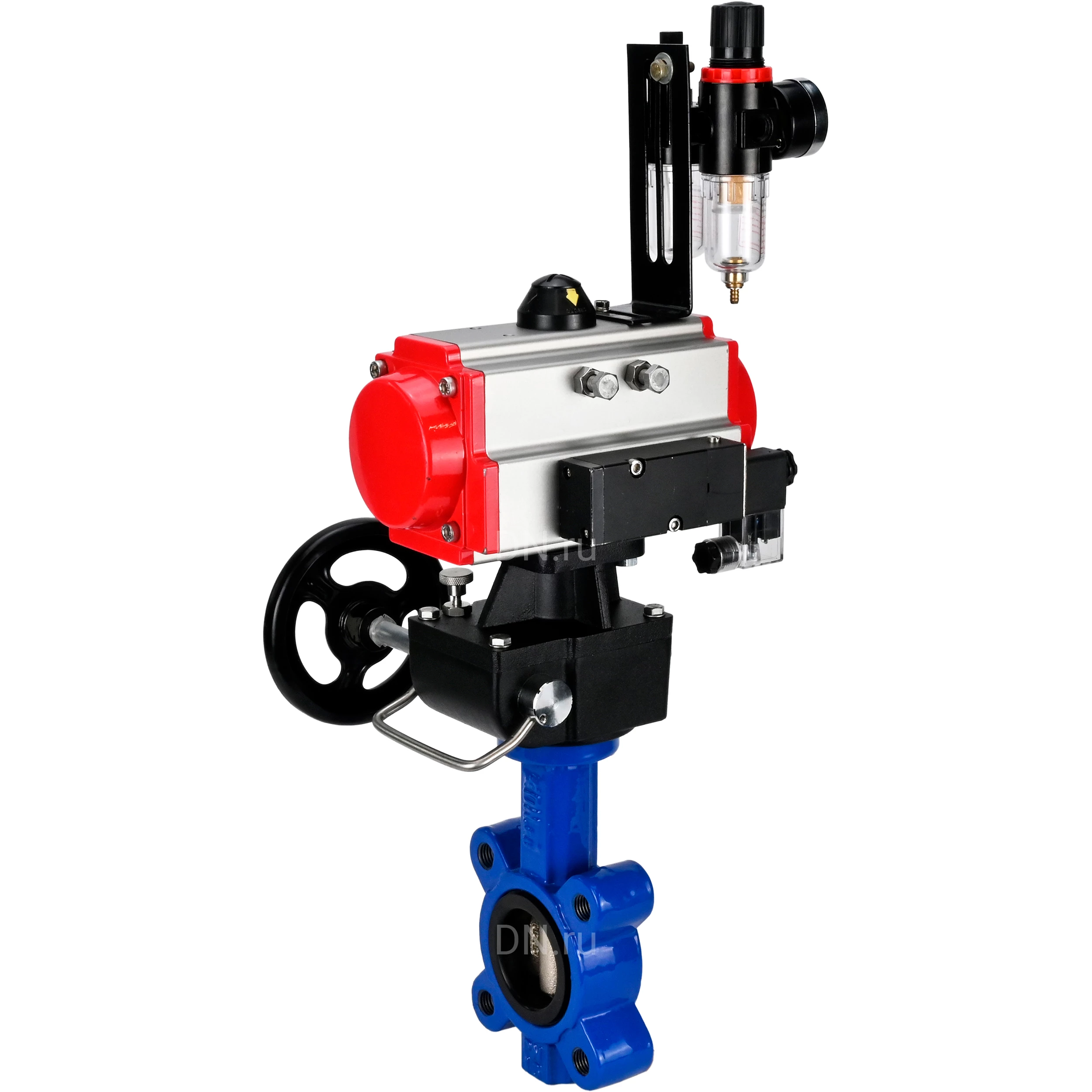 Изображение товара Затвор дисковый поворотный DN.ru WBV1616E-2W-Fb-H Ду100 Ру16 с пневмоприводом