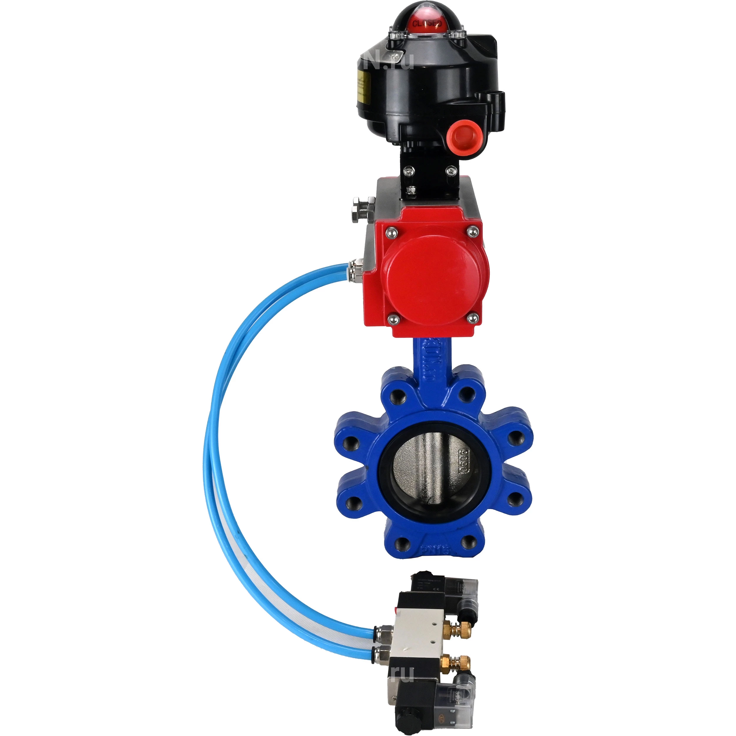 Изображение товара Затвор дисковый поворотный DN.ru WBV1616E-2W-Fb-H Ду125 Ру16 с пневмоприводом