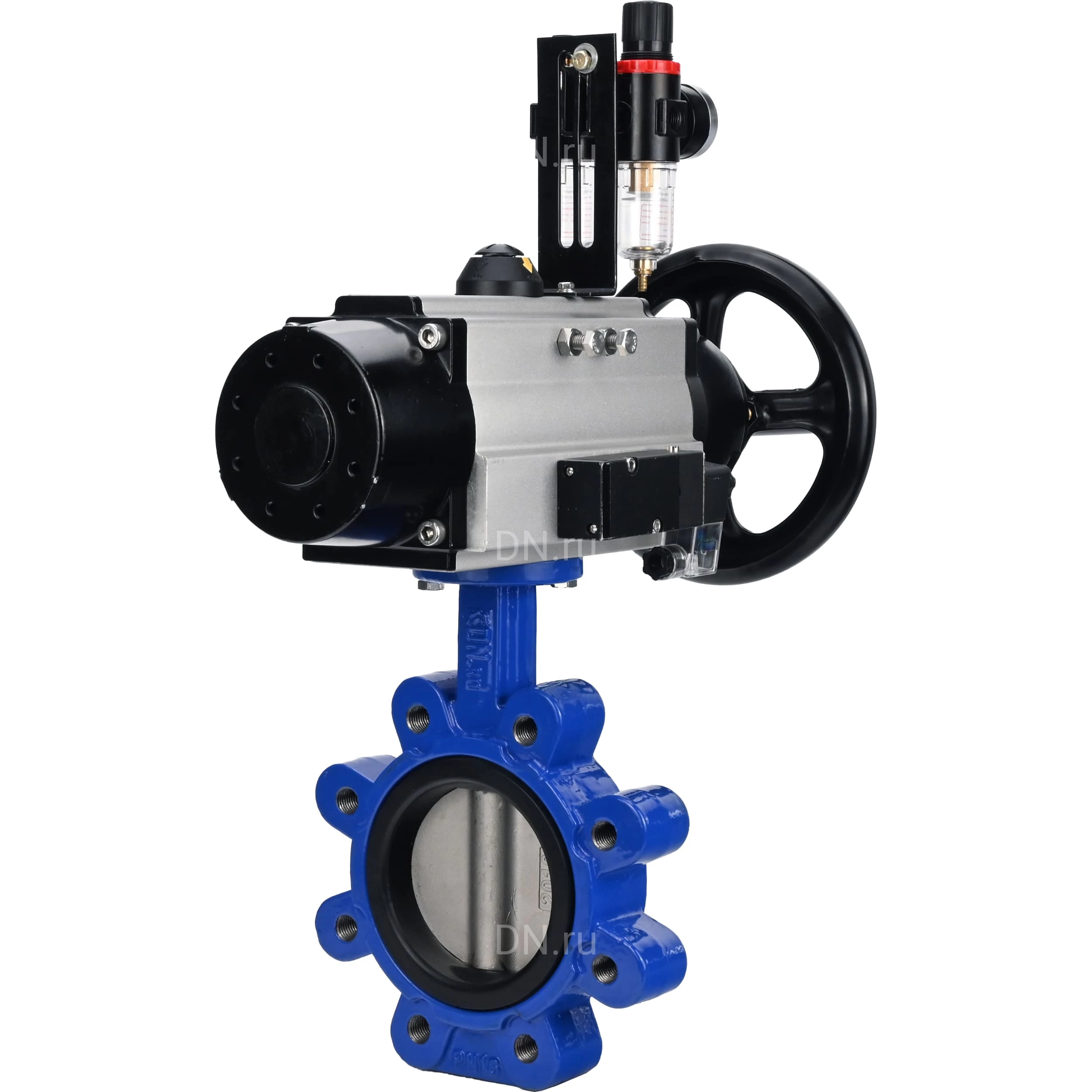 Изображение товара Затвор дисковый поворотный DN.ru Ду125 Ру16 с пневмоприводом для воды и газа