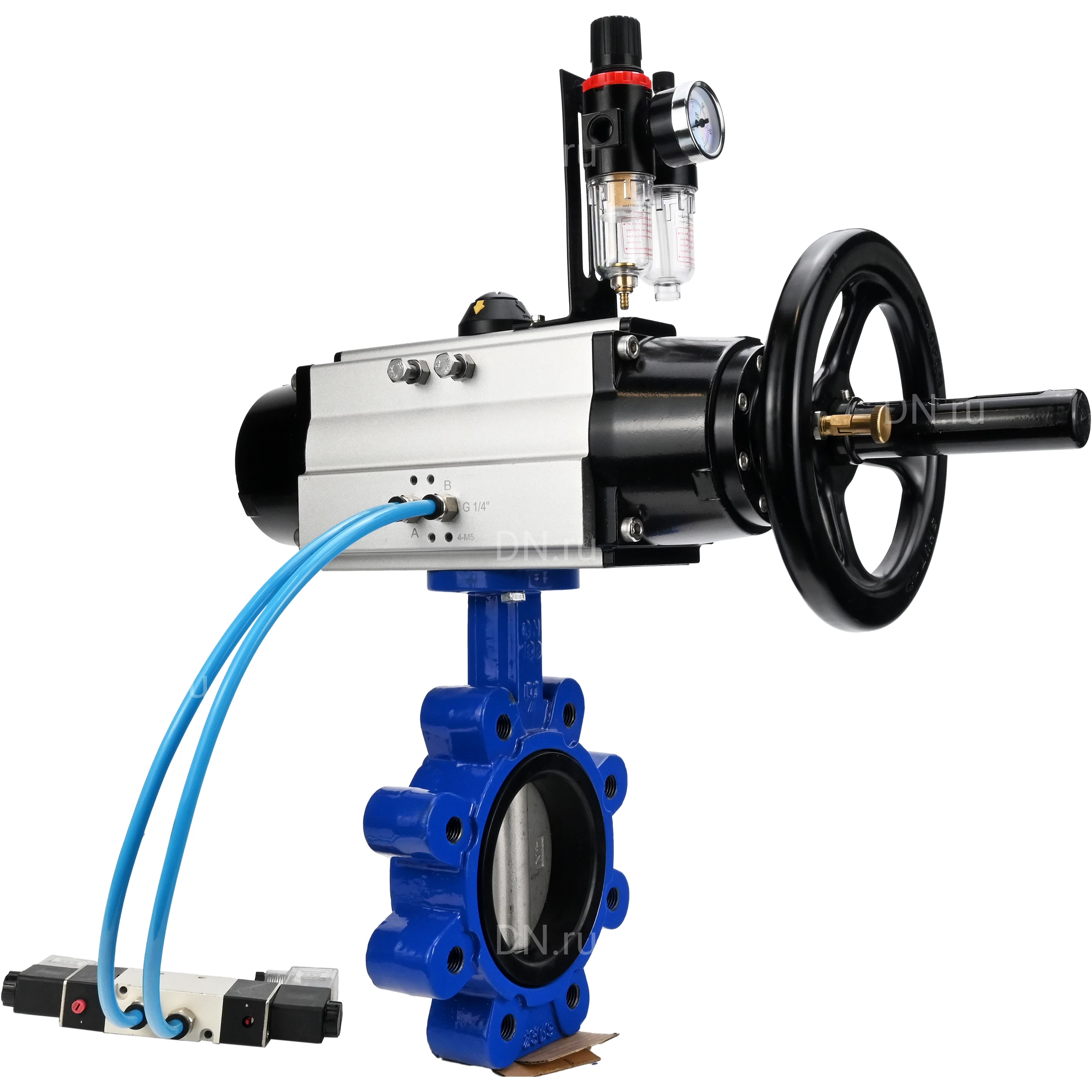 Изображение товара Затвор дисковый поворотный DN.ru WBV1631E-2W-Fb-H Ду150 Ру16 с пневмоприводом