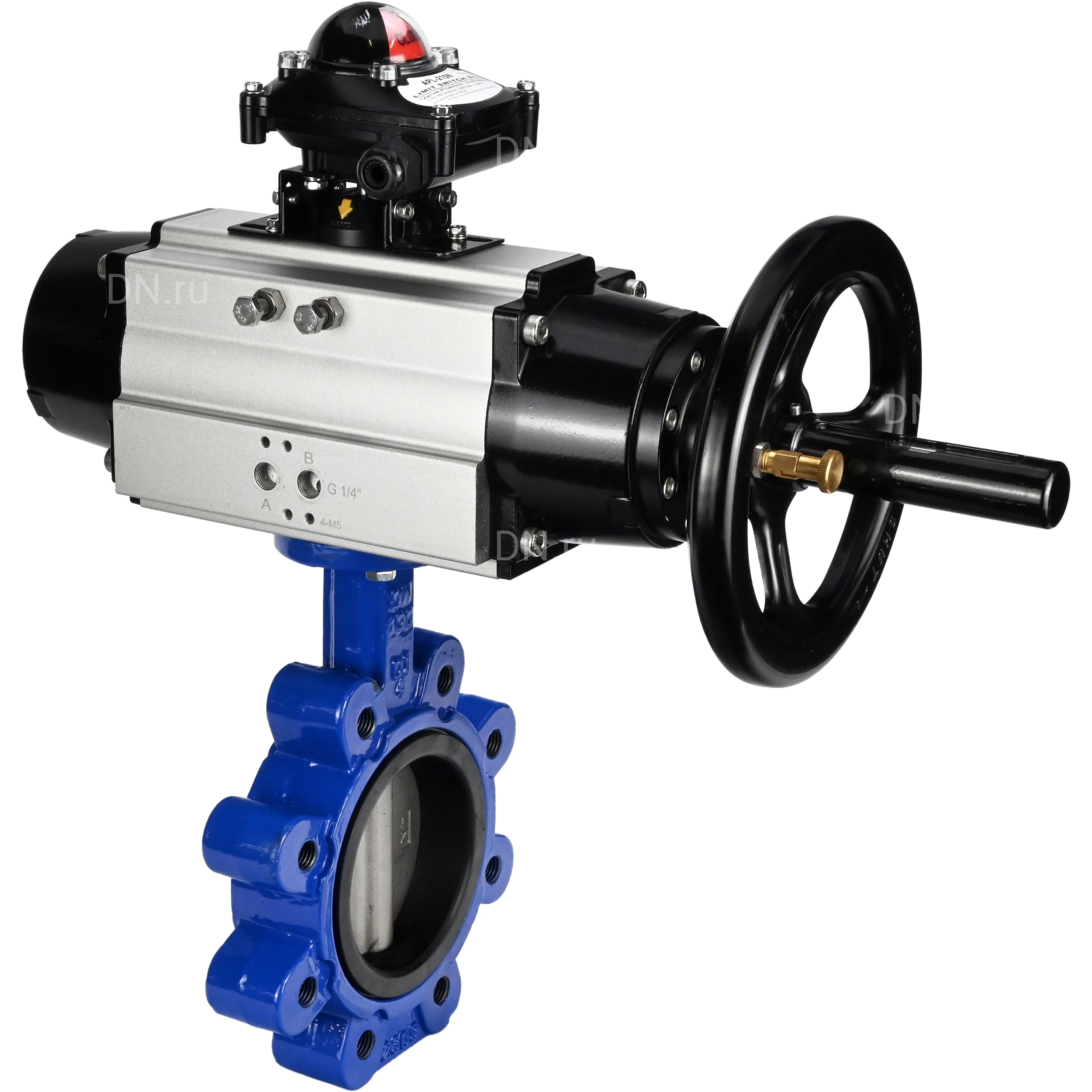 Изображение товара Затвор дисковый поворотный DN.ru WBV1631E-2W-Fb-H Ду125 Ру16 с пневмоприводом