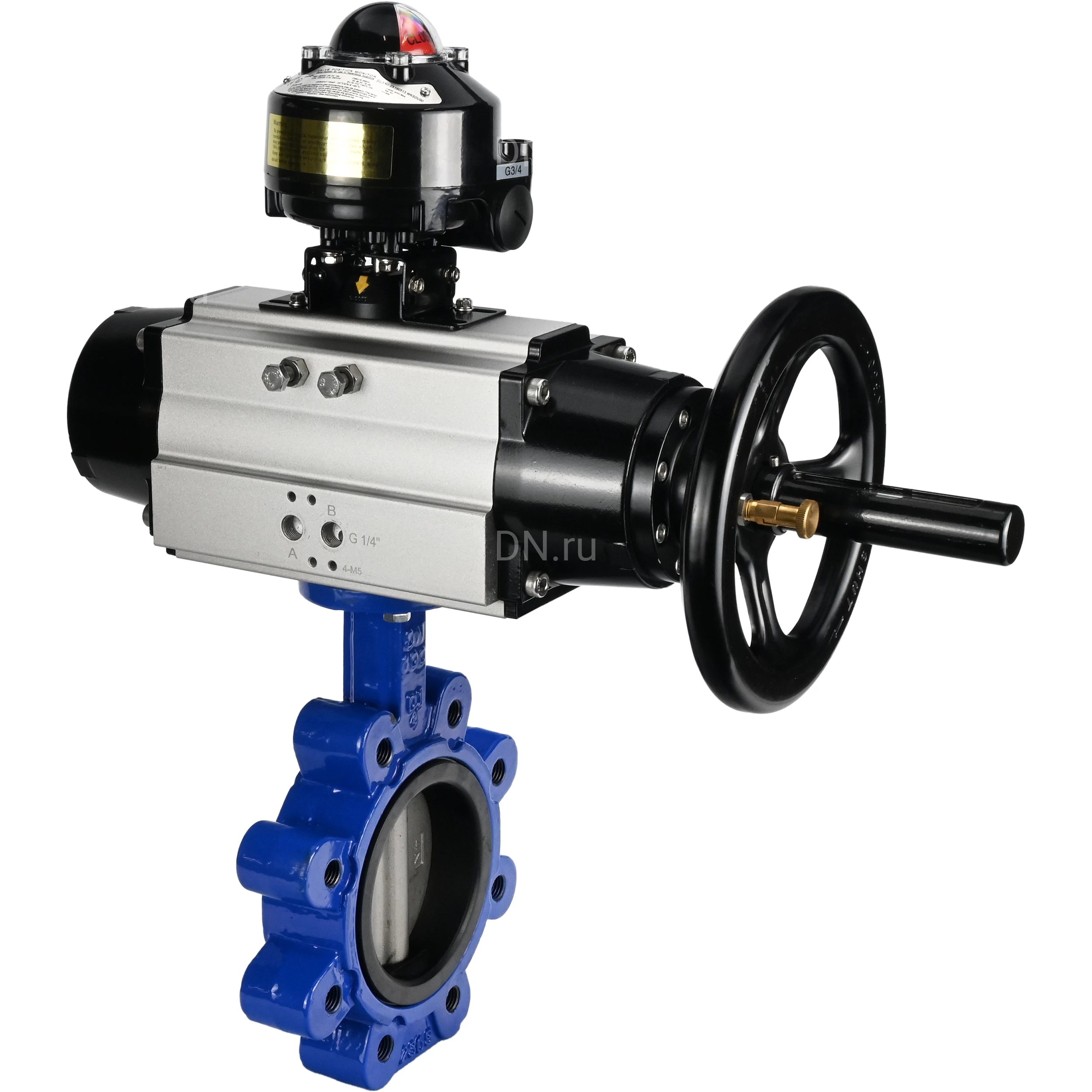 Изображение товара Затвор дисковый поворотный DN.ru WBV1631N-2W-Fb-H Ду125 Ру16 с пневмоприводом