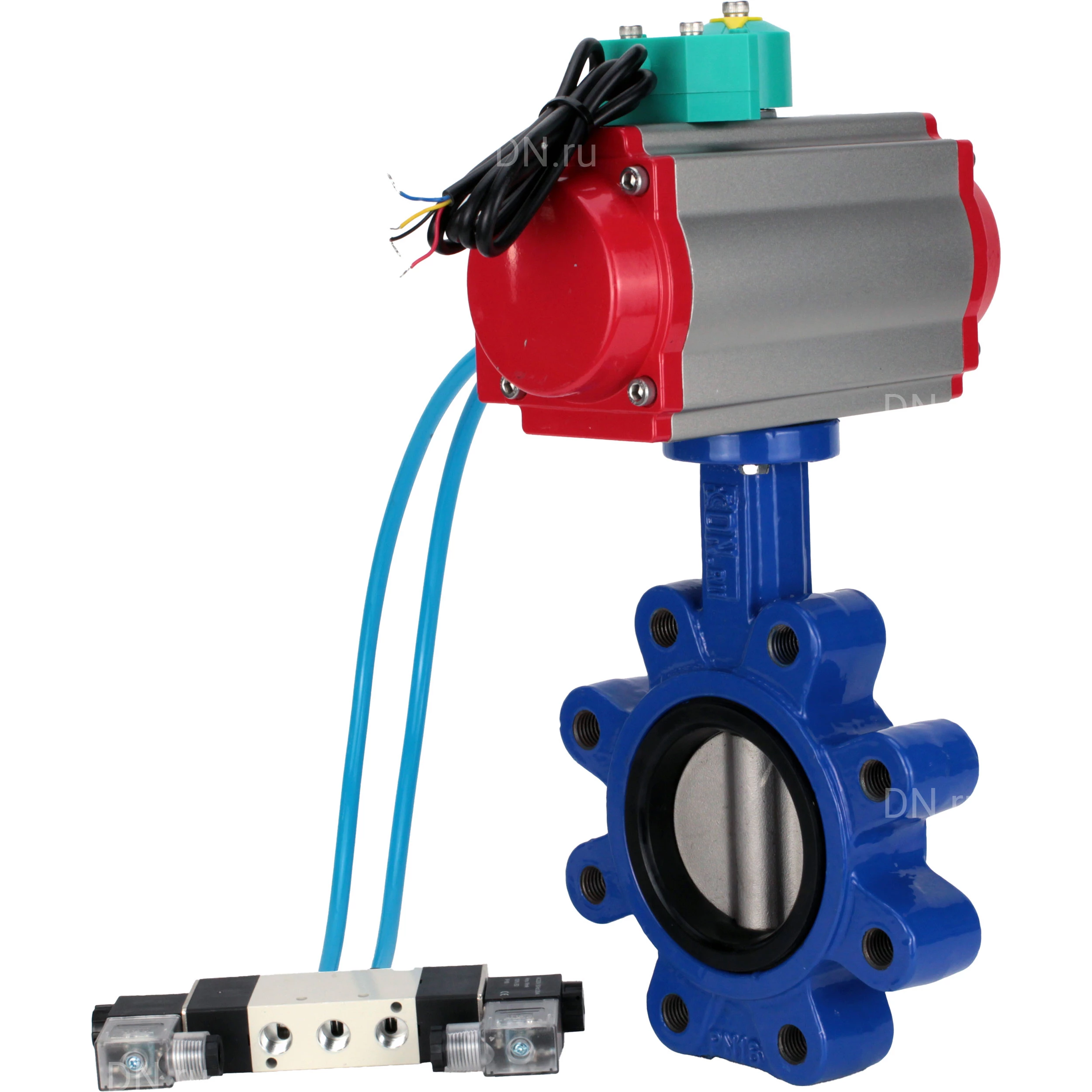 Изображение товара Дисковый поворотный затвор DN.ru WBV1631E-2W-Fb-H Ду150 с пневмоприводом