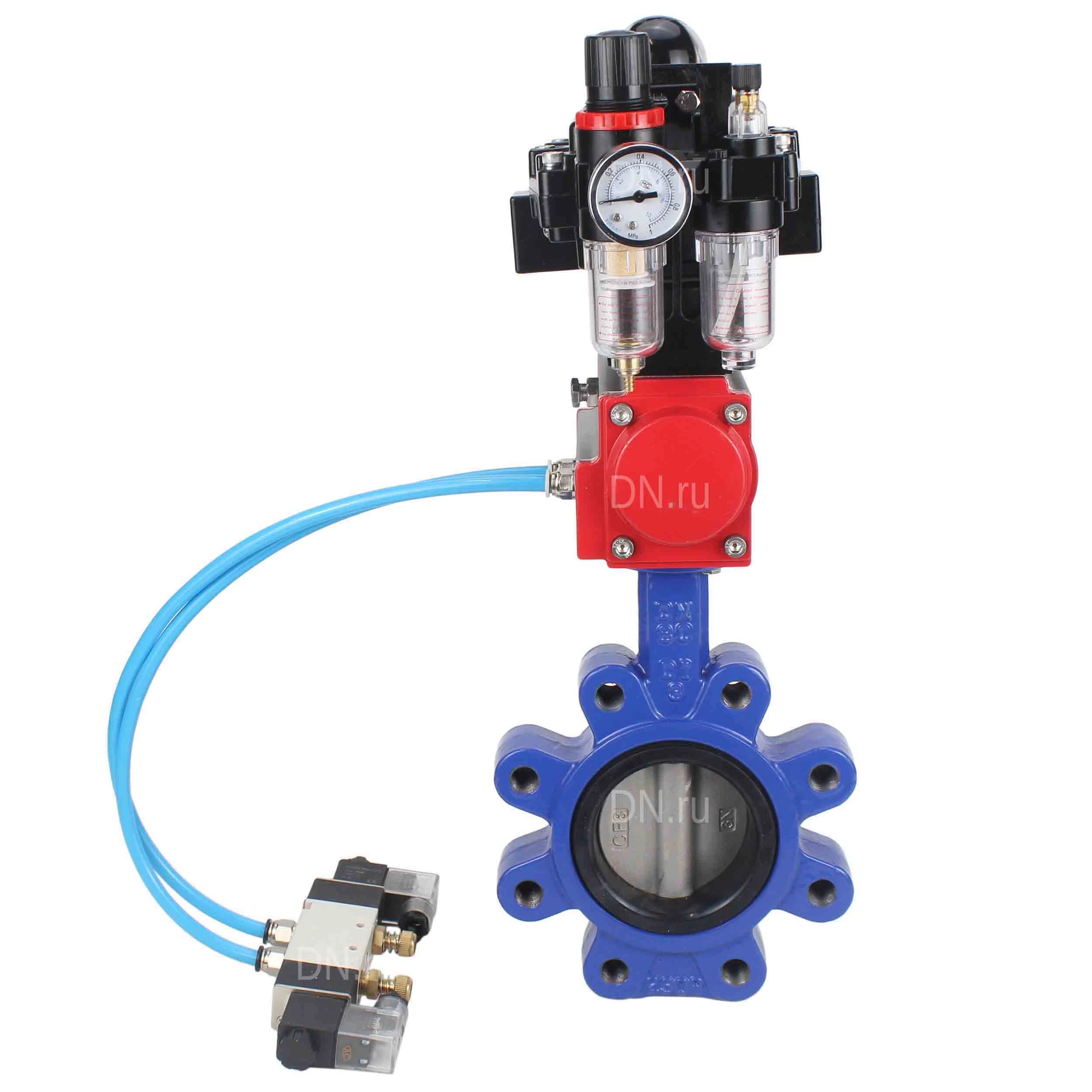 Изображение товара Затвор дисковый поворотный DN.ru Ду150 Ру16 LUG из нержавеющей стали с пневмоприводом