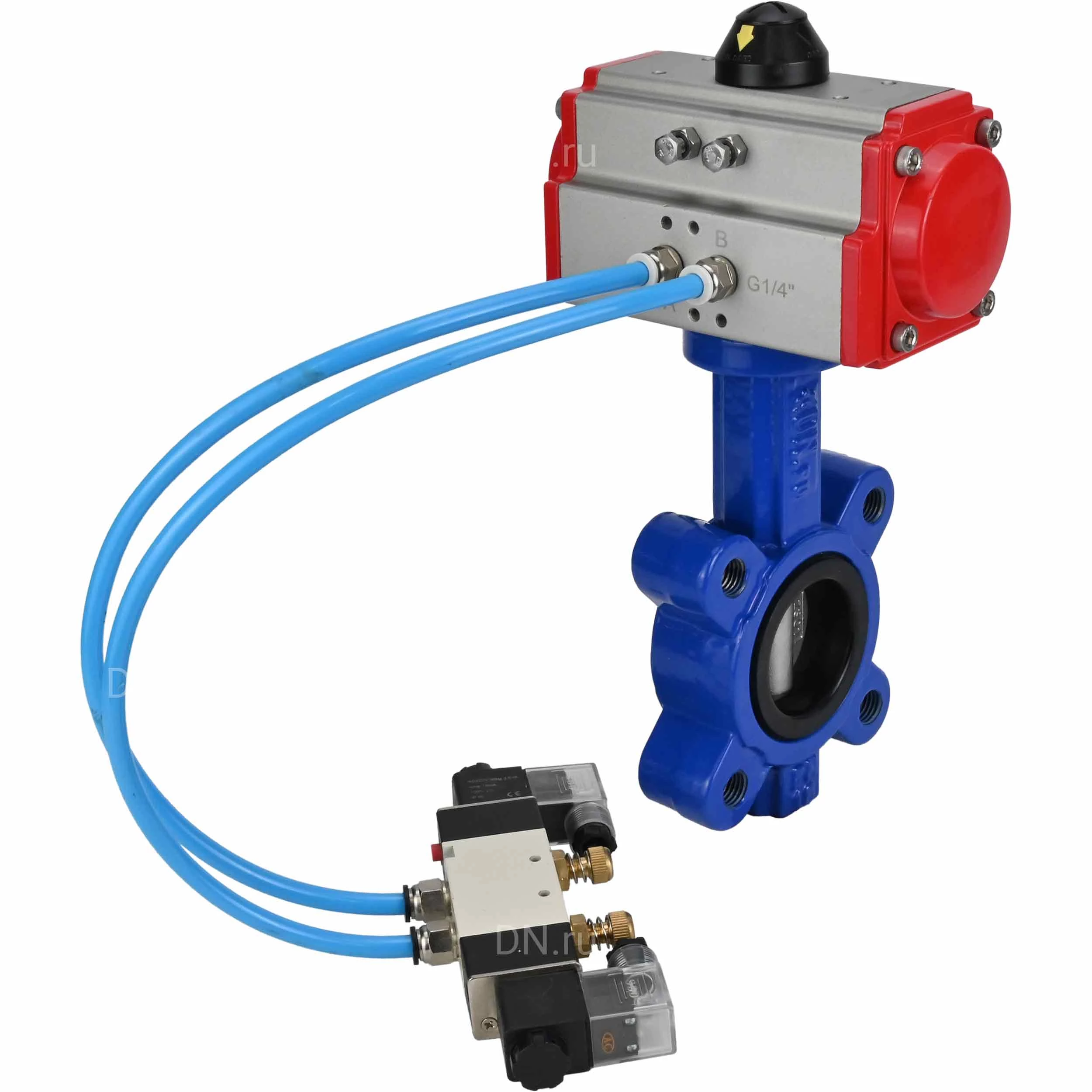 Изображение товара Затвор дисковый поворотный DN.ru Ду150 Ру16 с пневмоприводом и межфланцевым соединением