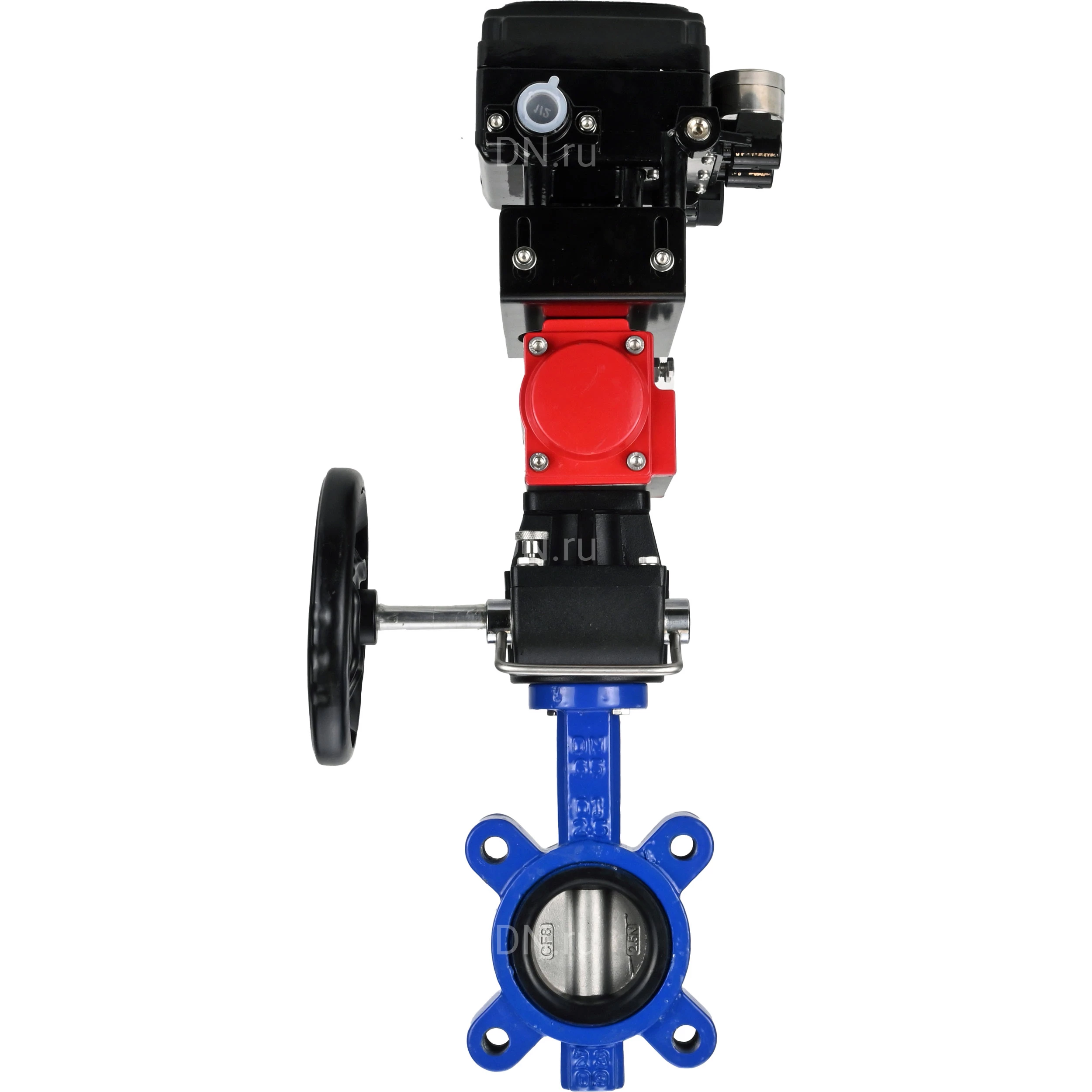 Изображение товара Поворотный дисковый затвор DN.ru WBV1631E-2W-Fb-H Ду100 межфланцевый ручной электропневматический