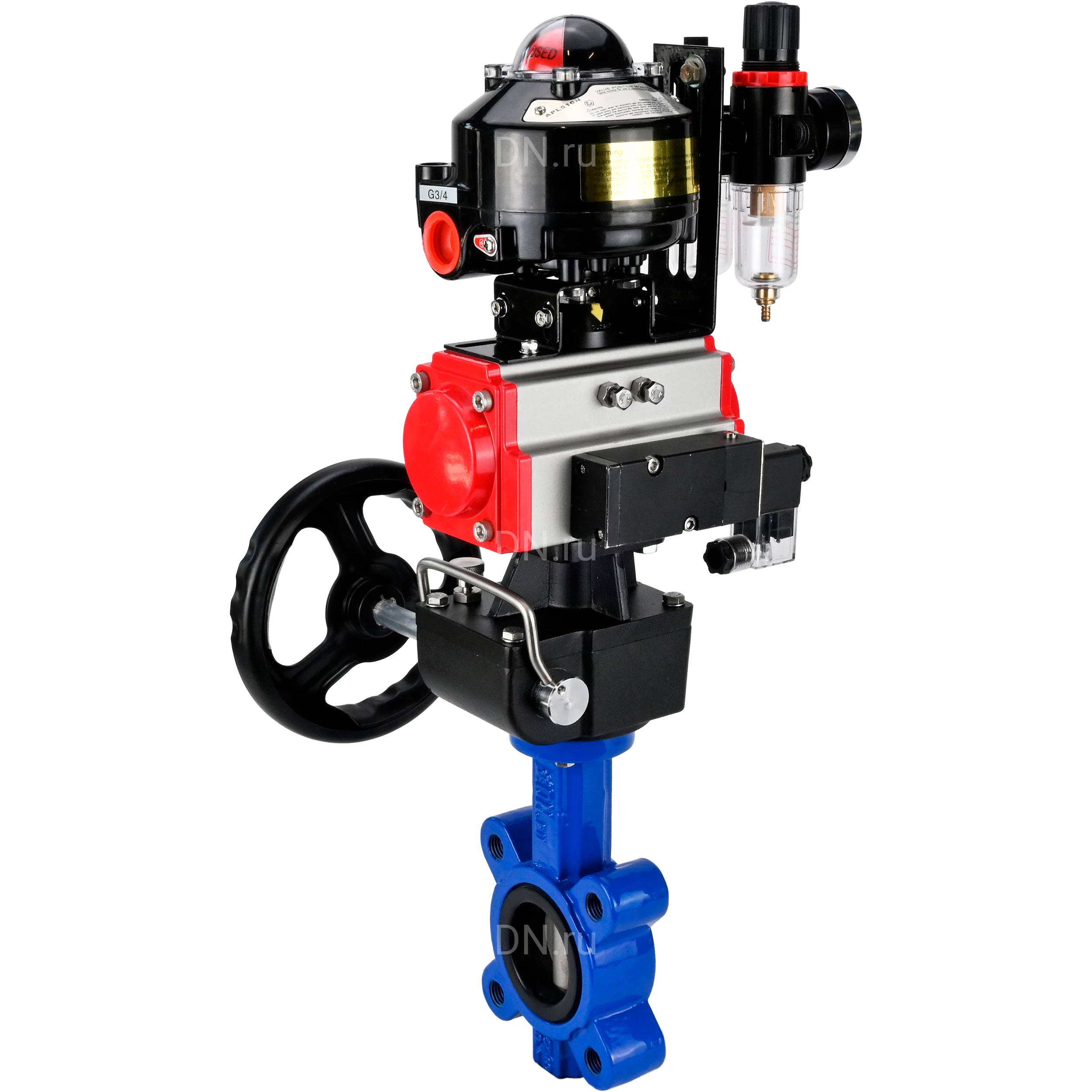 Изображение товара Затвор дисковый поворотный DN.ru WBV1631E-2W-Fb-H Ду80 Ру16 с пневмоприводом