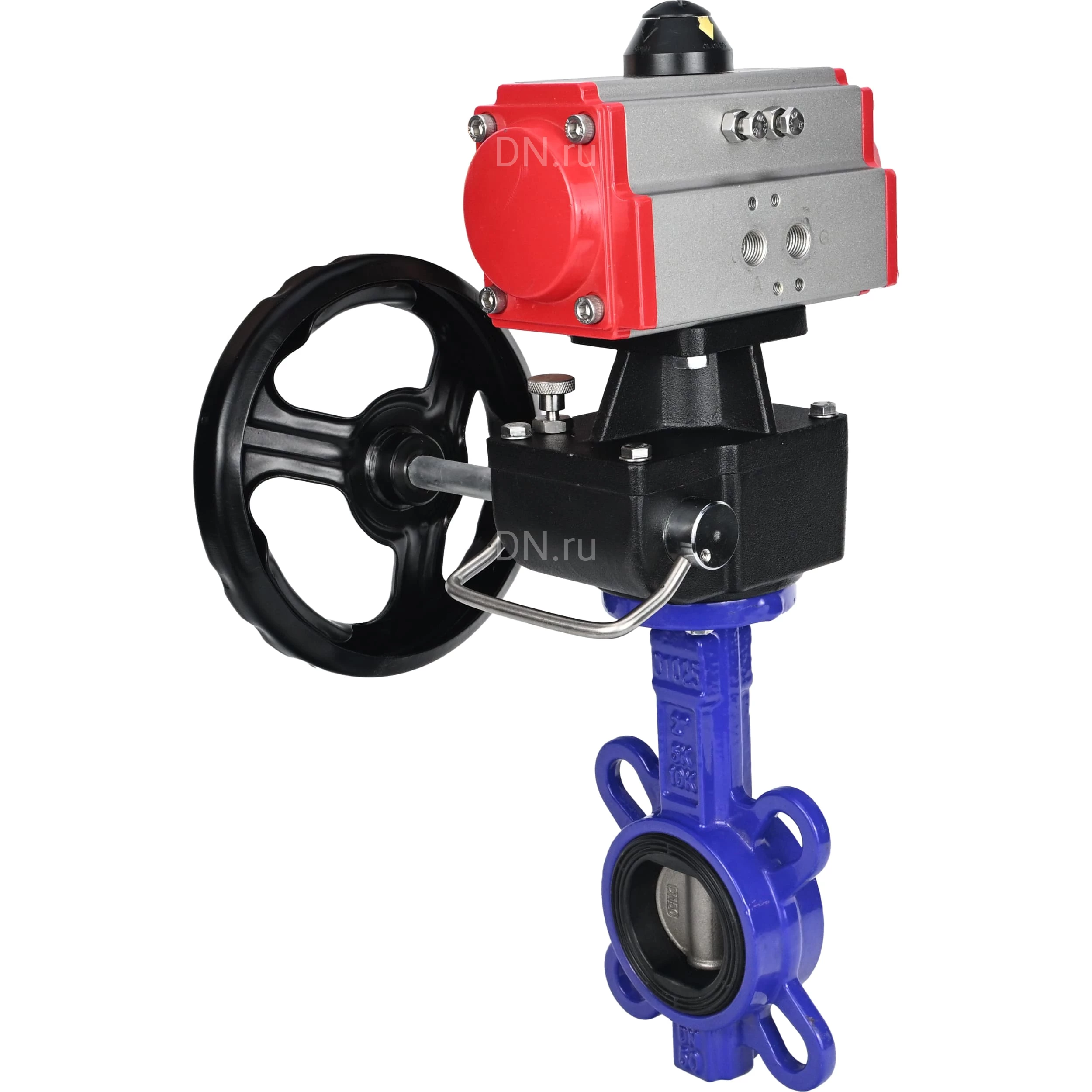 Изображение товара Затвор дисковый поворотный DN.ru WBV1632E-2W-Fb-H Ду100 Ру16 с пневмоприводом