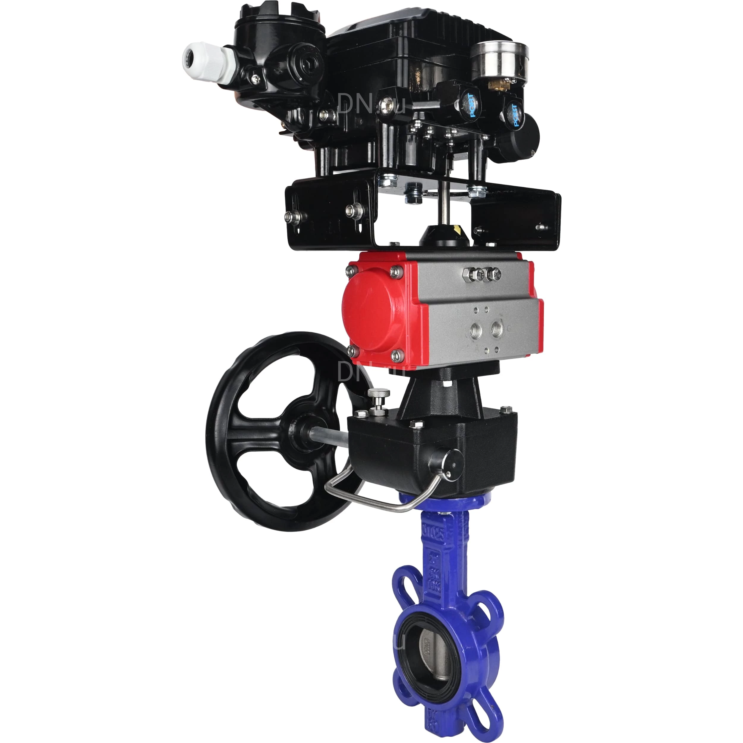 Изображение товара Затвор дисковый поворотный DN.ru WBV1632E-2W-Fb-H Ду125 Ру16 с пневмоприводом