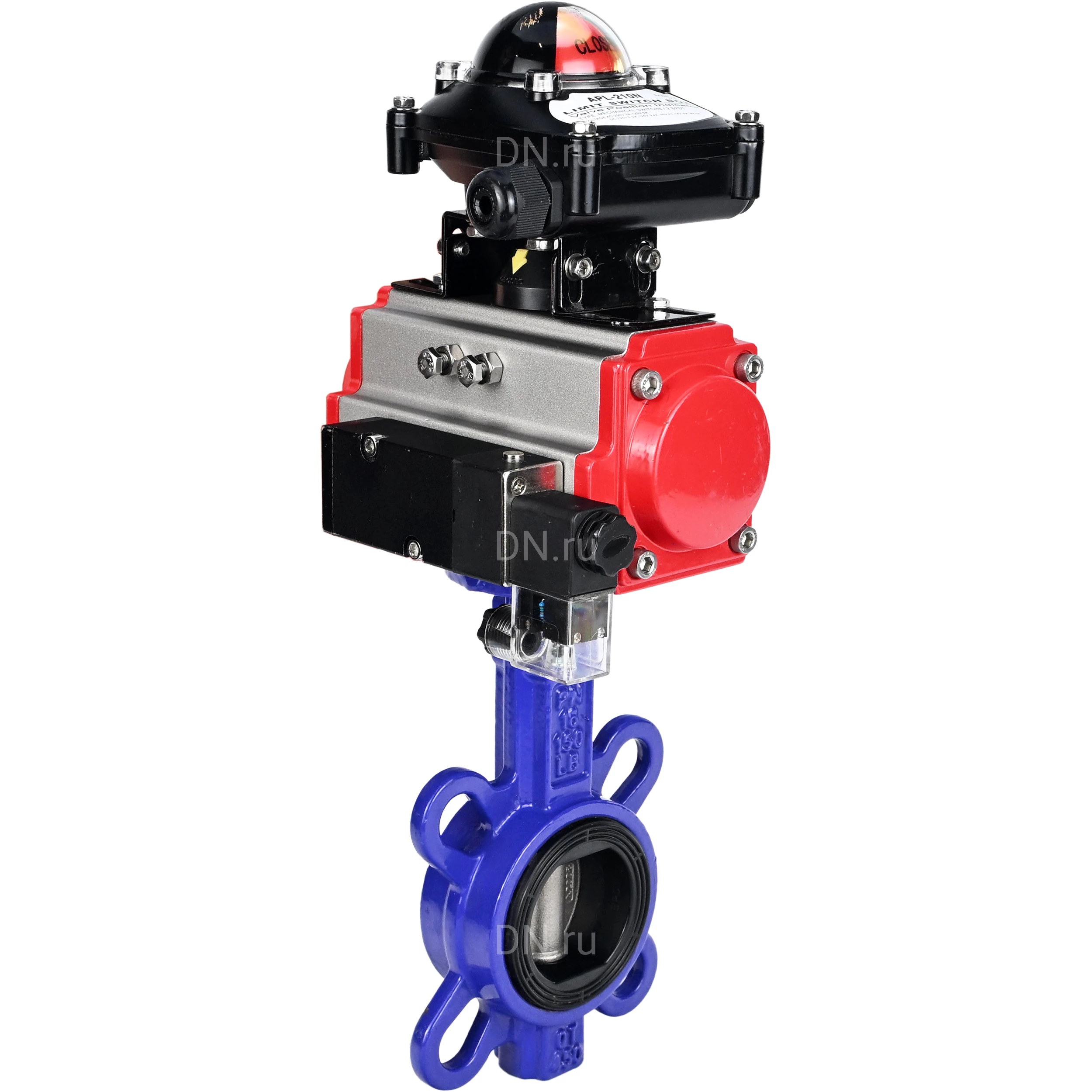 Изображение товара Затвор дисковый поворотный DN.ru WBV1632E-2W-Fb-H Ду50 Ру16 с пневмоприводом и автоматикой