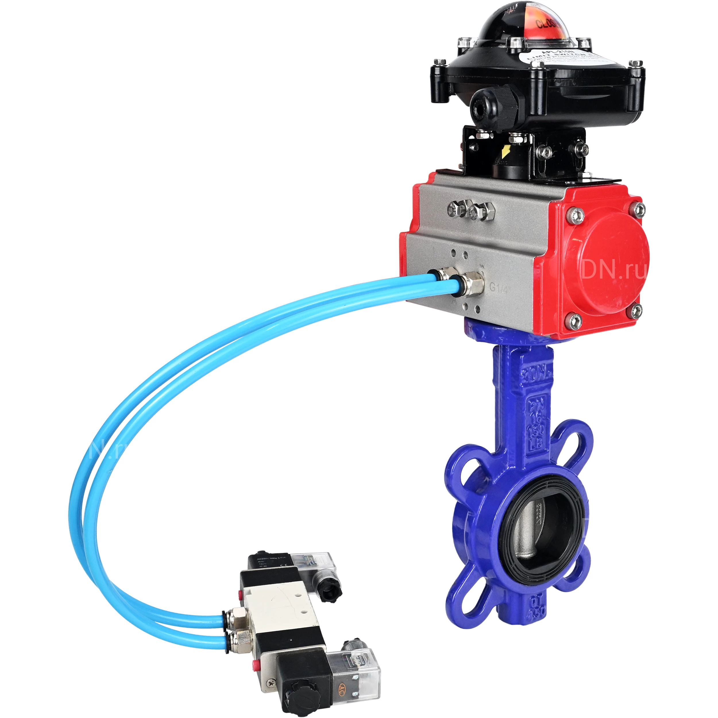 Изображение товара Затвор дисковый поворотный DN.ru WBV1632E-2W-Fb-H Ду80 Ру16 пневмопривод