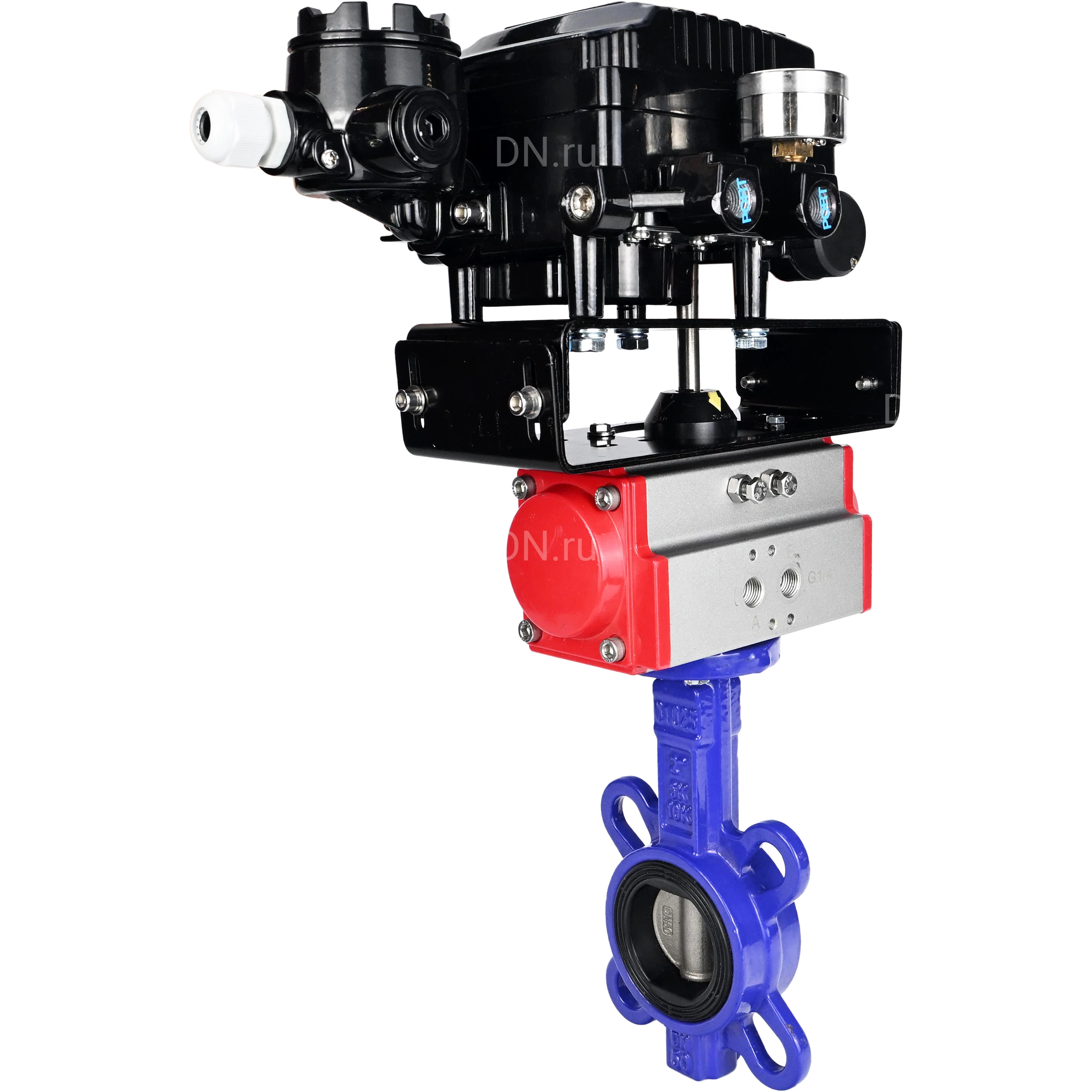 Изображение товара Затвор дисковый поворотный DN.ru WBV1632E-2W-Fb-H Ду100 Ру16 с пневмоприводом