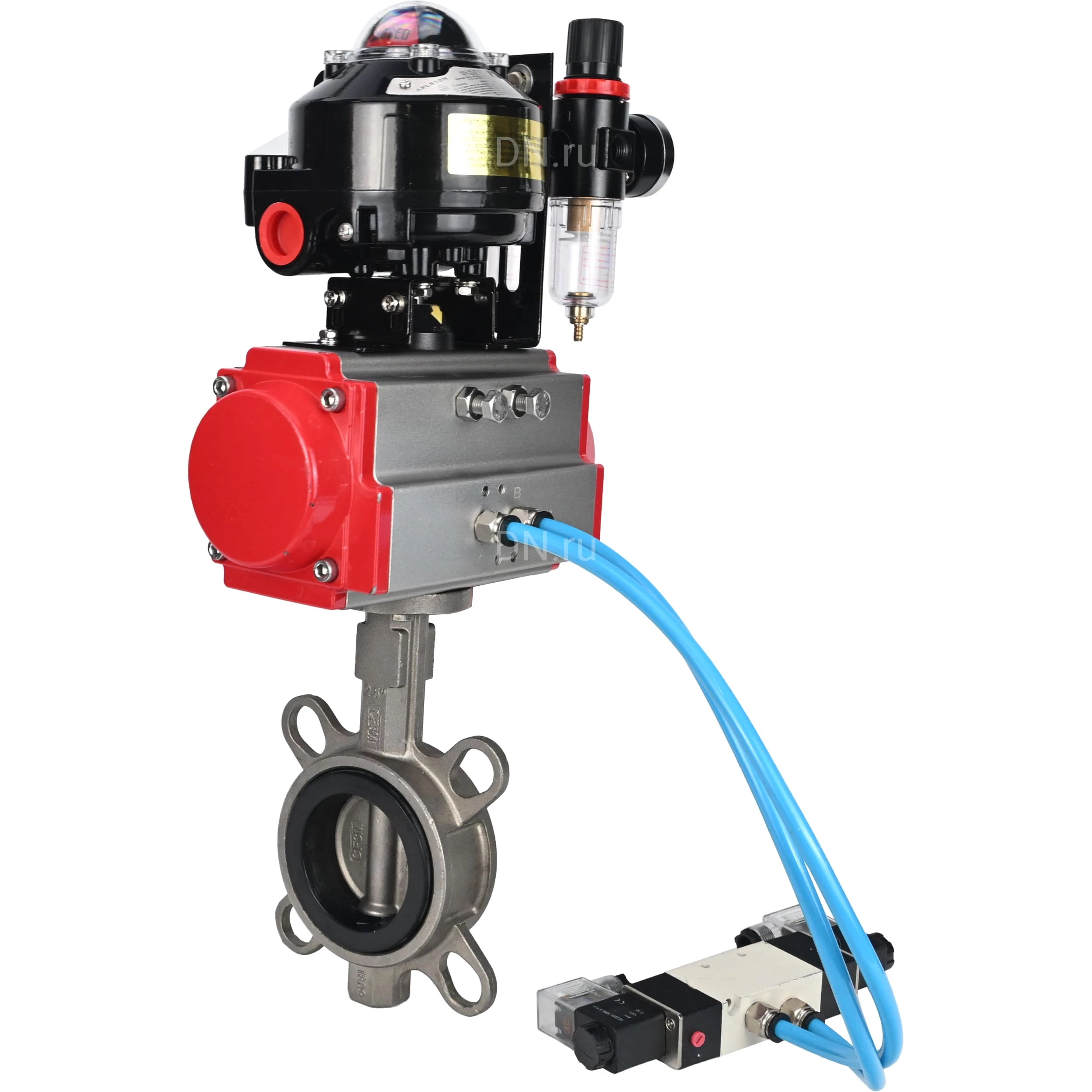 Изображение товара Затвор дисковый поворотный DN.ru WBV3131E-2W-Fb-H Ду80 Ру16 с пневмоприводом