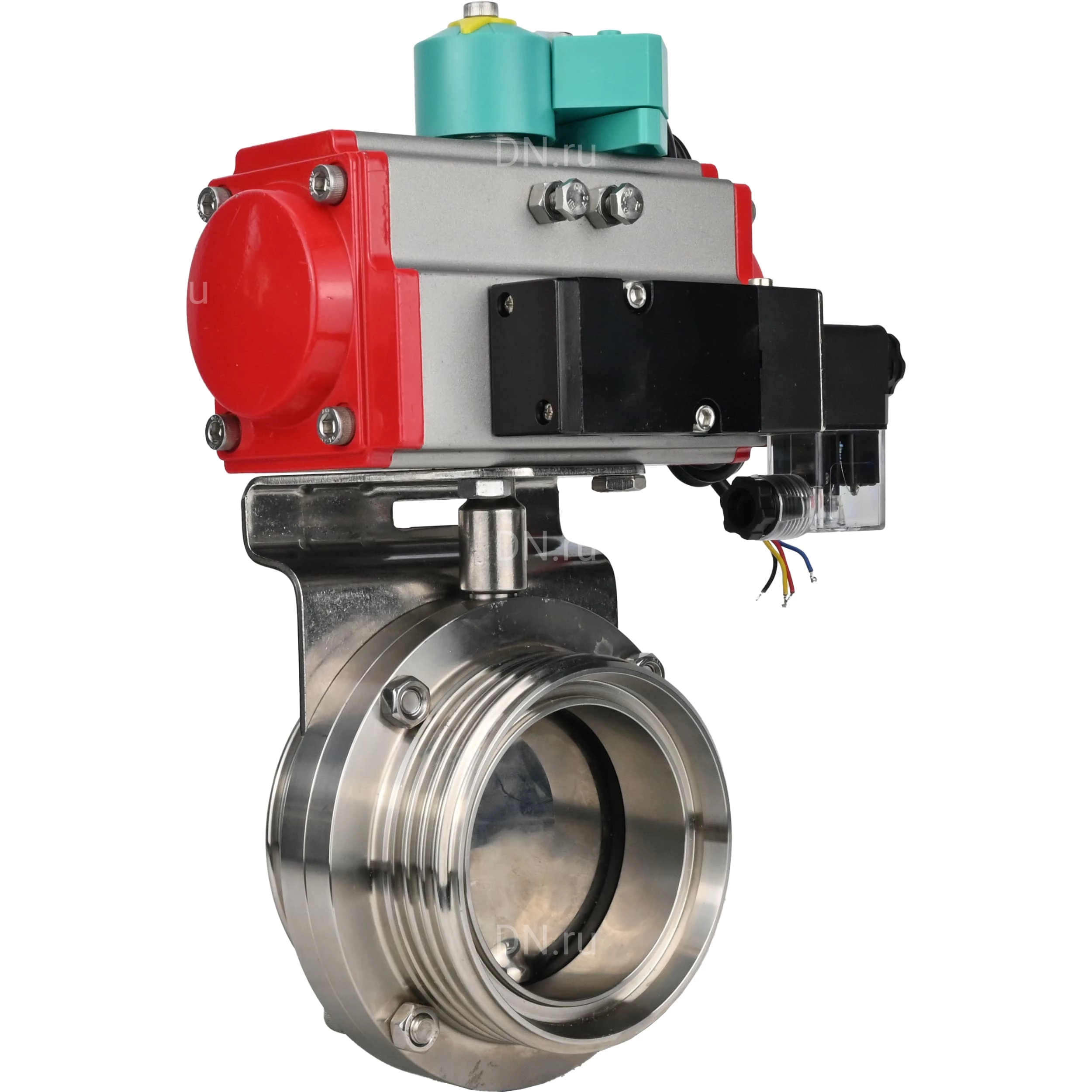 Изображение товара Затвор дисковый поворотный DN.ru WBV3131E-2W-T-H Ду15 Ру10 с пневмоприводом и магнитным переключате
