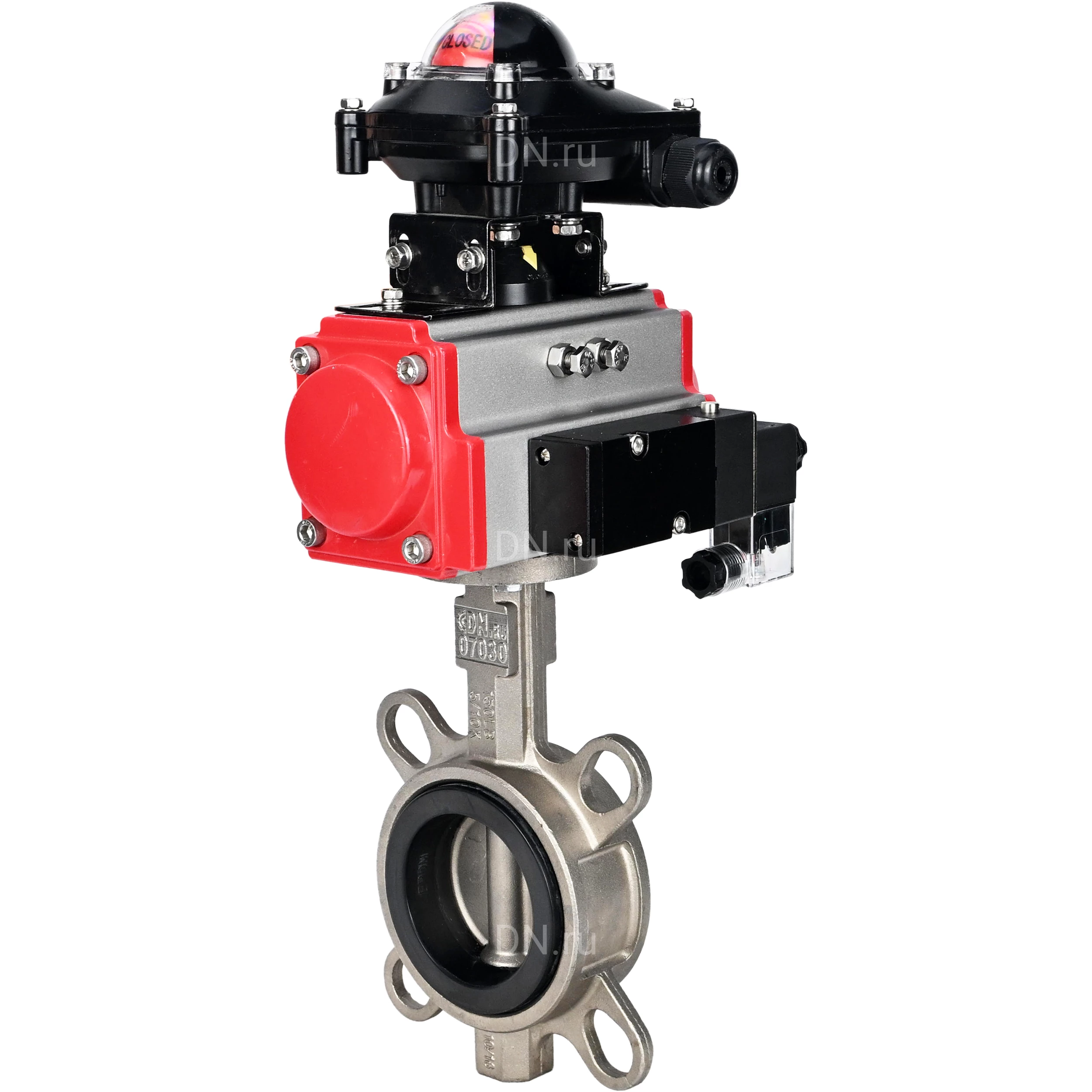 Изображение товара Затвор дисковый поворотный DN.ru WBV3131E-2W-Fb-H Ду250 Ру16 с пневмоприводом