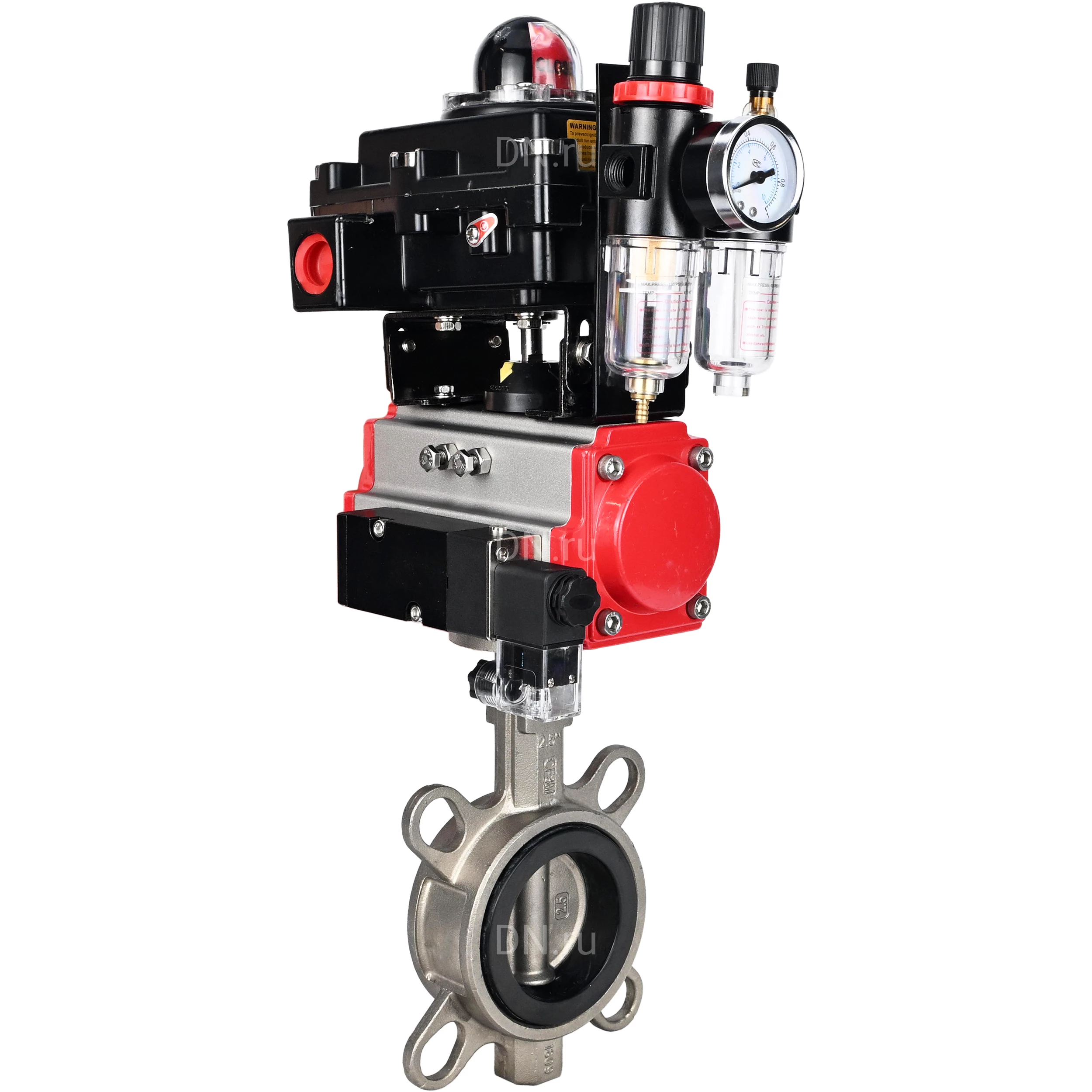 Изображение товара Затвор дисковый поворотный DN.ru WBV3131N-2W-Fb-H Ду150 с пневмоприводом и блоками управления