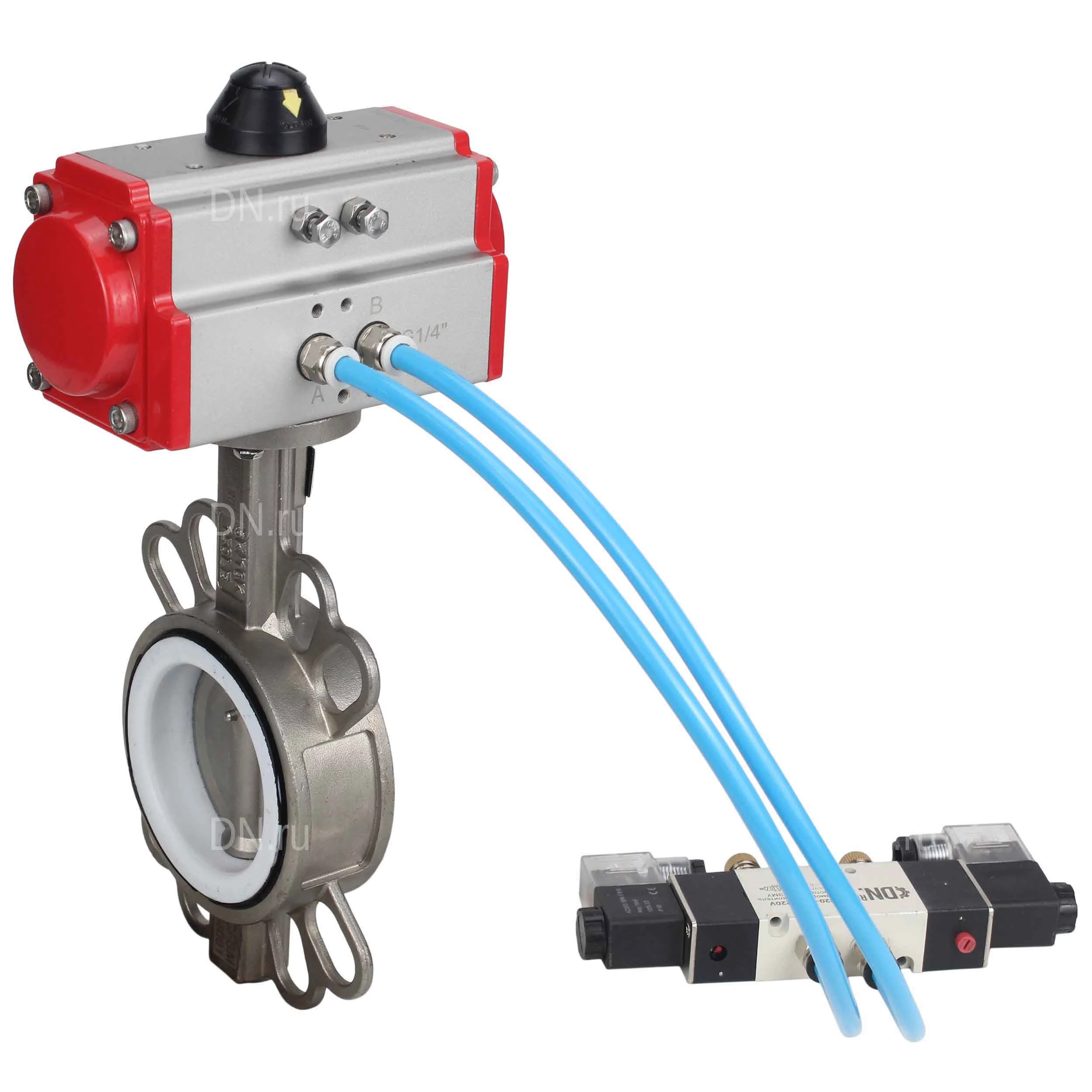 Изображение товара Затвор дисковый поворотный DN.ru WBV3131P-2W-Fb-H Ду150 Ру16 пневмопривод