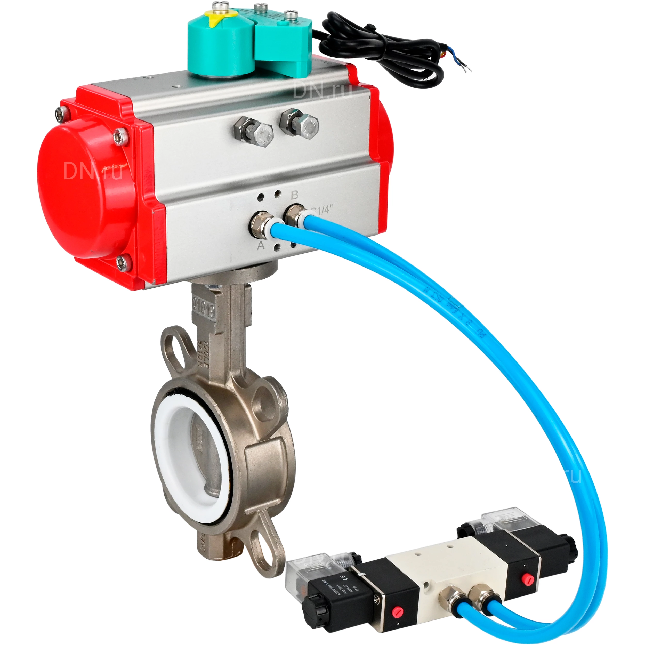 Изображение товара Затвор дисковый поворотный DN.ru WBV3131P-2W-Fb-H Ду150 Ру16 с пневмоприводом