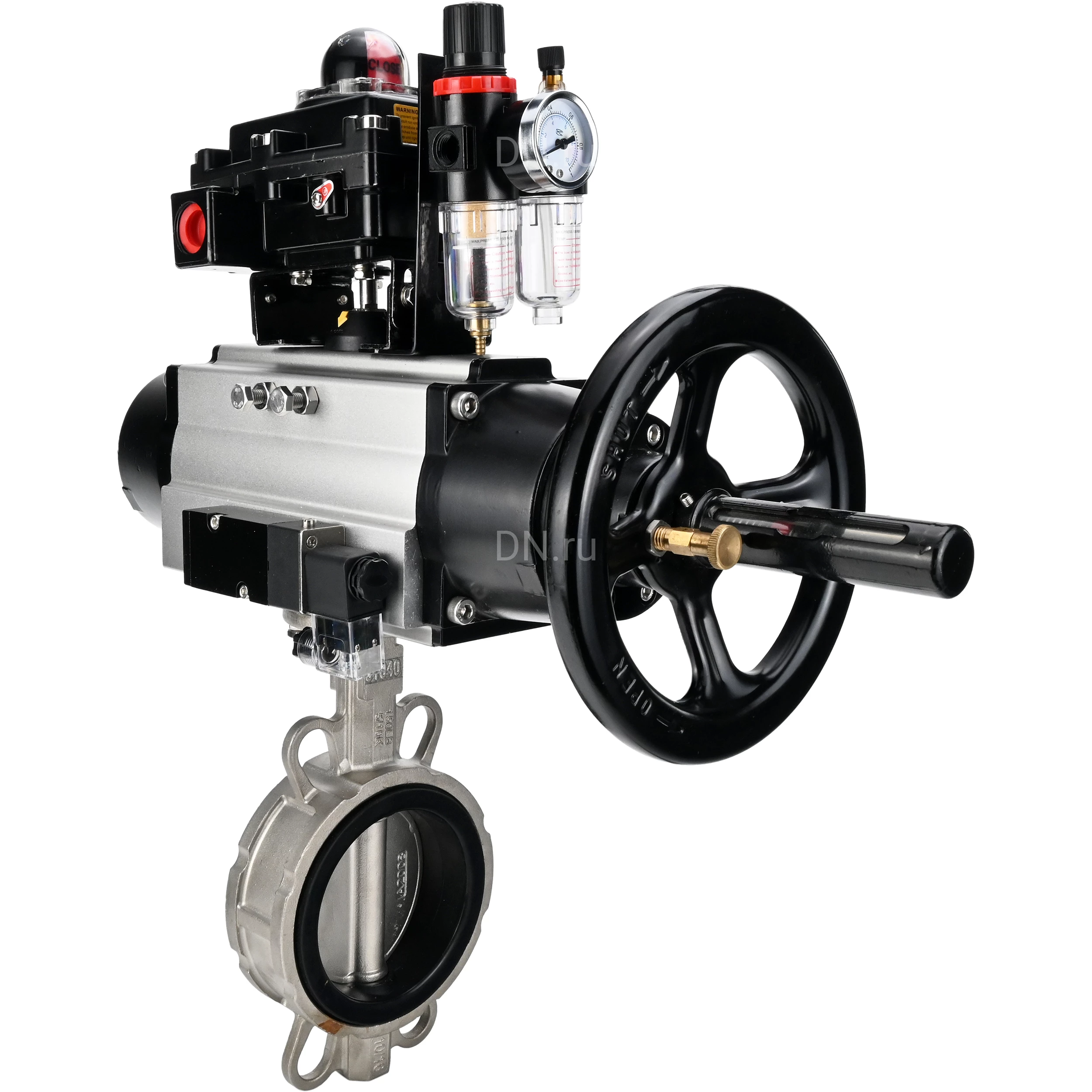 Изображение товара Затвор дисковый поворотный DN.ru WBV3131V-2W-Fb-H Ду150 Ру16 с пневмоприводом