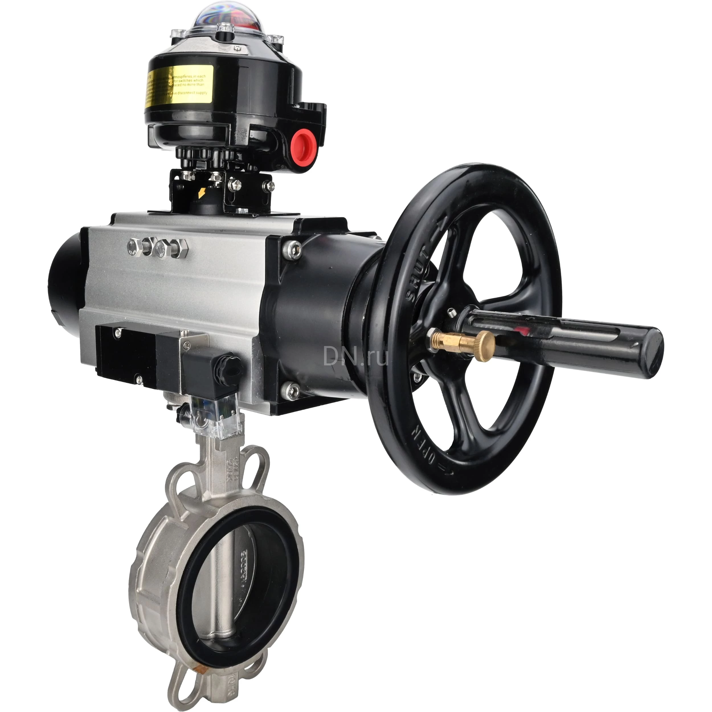 Изображение товара Затвор дисковый поворотный DN.ru WBV3131V-2W-Fb-H Ду150 Ру16 нержавеющая сталь с пневмоприводом