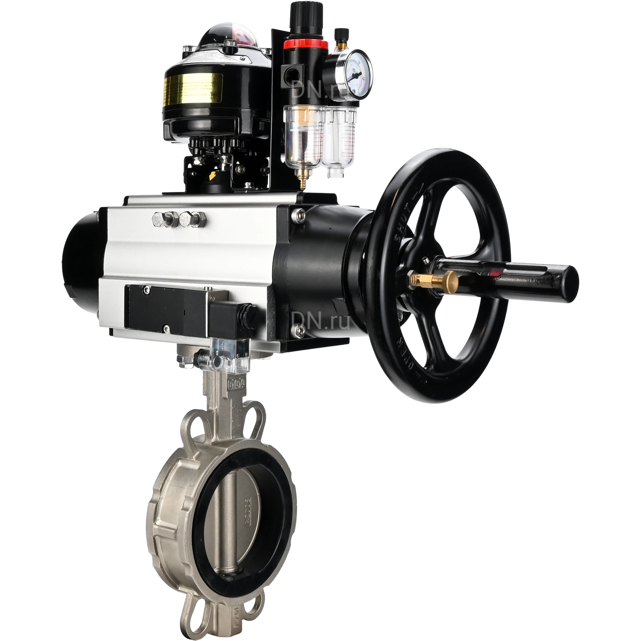 Изображение товара Затвор дисковый поворотный DN.ru WBV3232N-2W-Fb-H Ду150 Ру16 с пневмоприводом