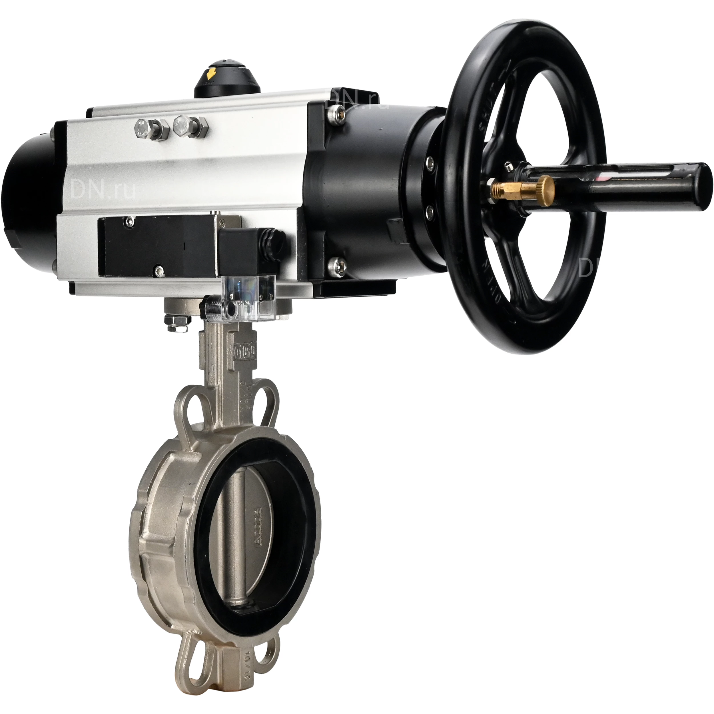 Изображение товара Затвор дисковый поворотный DN.ru WBV3232N-2W-Fb-H Ду150 Ру16 с пневмоприводом