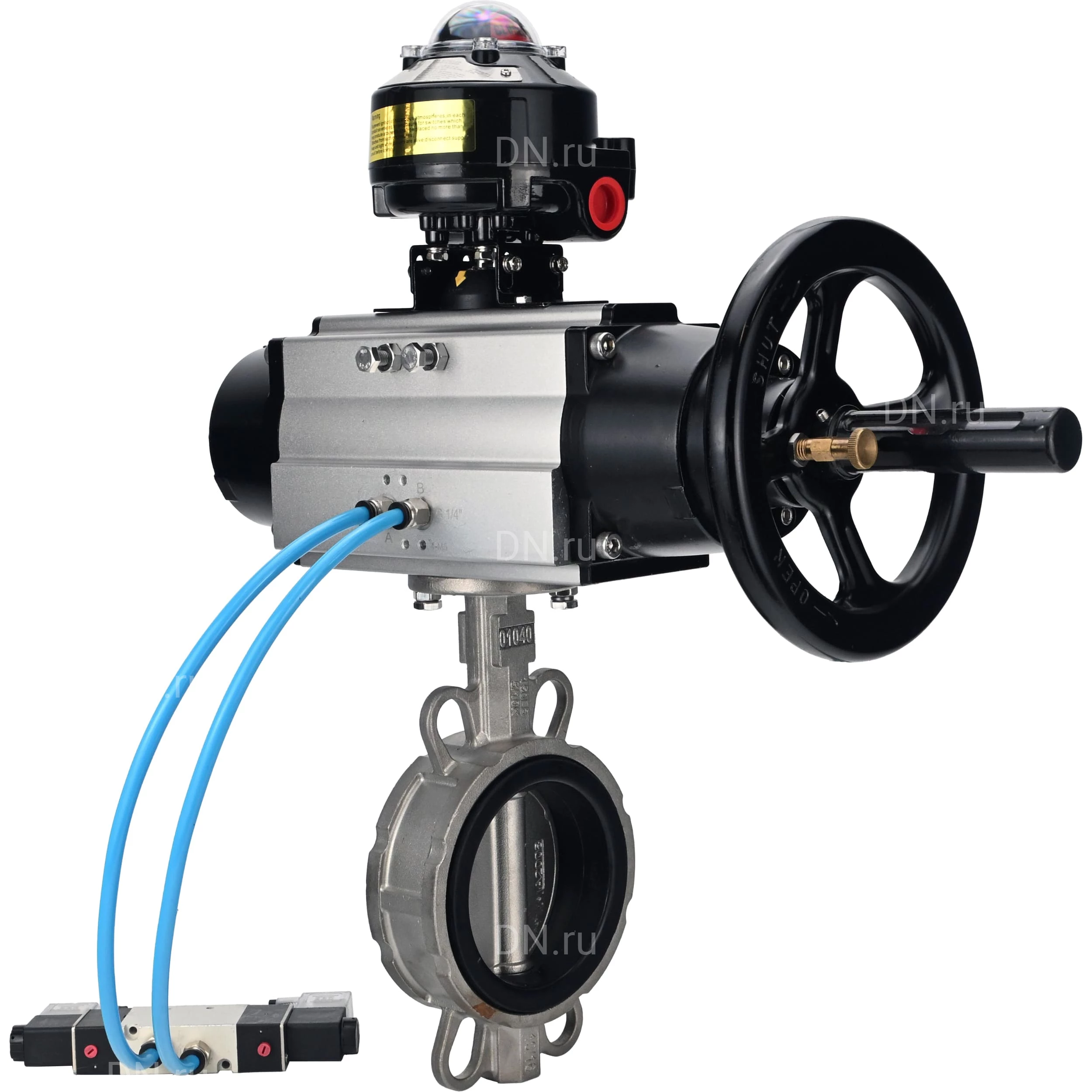 Изображение товара Затвор дисковый поворотный DN.ru WBV3232N-2W-Fb-H Ду150 с пневмоприводом, нержавеющая сталь Изображение товара Затвор дисковый поворотный DN.ru WBV3232N-2W-Fb-H Ду150 с пневмоприводом, нержавеющая сталь