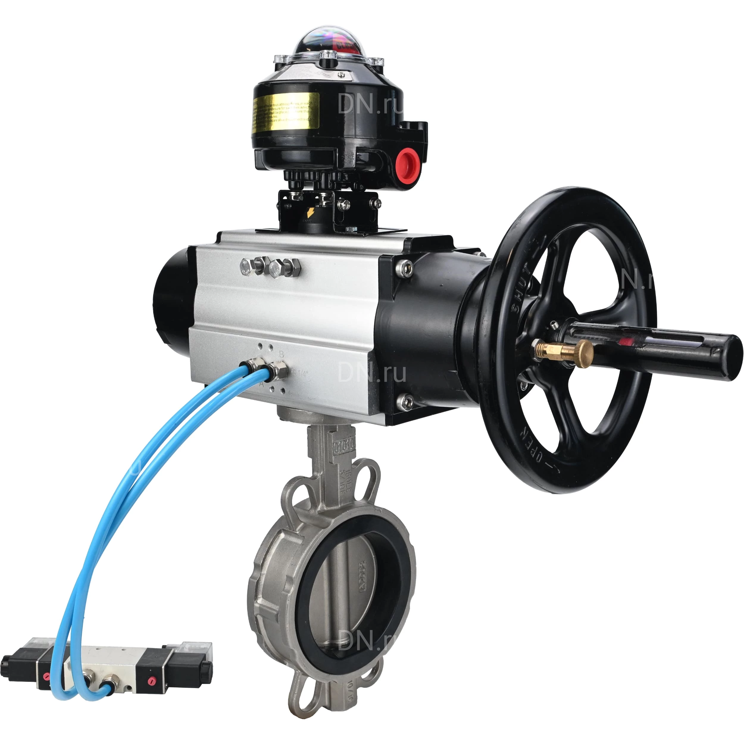 Изображение товара Затвор дисковый поворотный DN.ru WBV3232V-2W-Fb-H Ду150 Ру16 нерж. сталь, пневмопривод